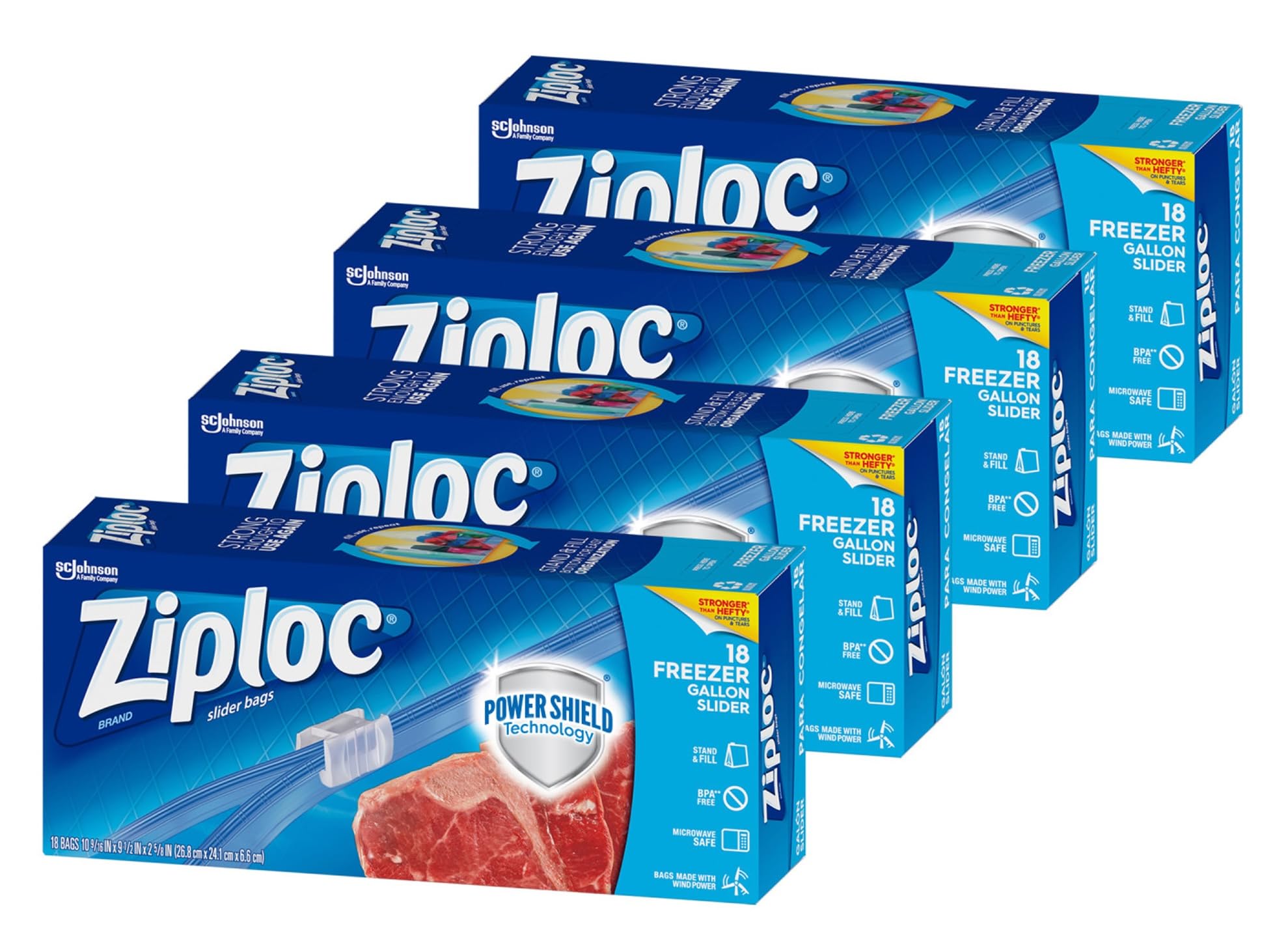 Ziploc Gallon Food Storage Freezer Bags with Slider Closure | 72 Count | Heavy Duty Power Shield Technology for Extra Durability | Perfect for Meal Prep, Freezing Meat & Long-Term Food Storage