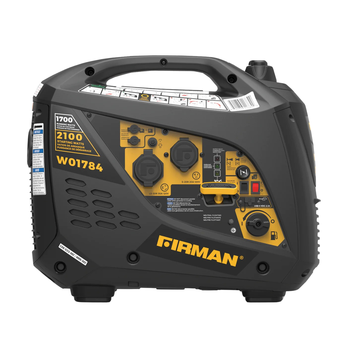 Firman W01784F 1700W/2100W Gas Inverter Generator - 30 Amp Low THD Portable Power for Camping, RV & Emergency Backup | Manufacturer RFB