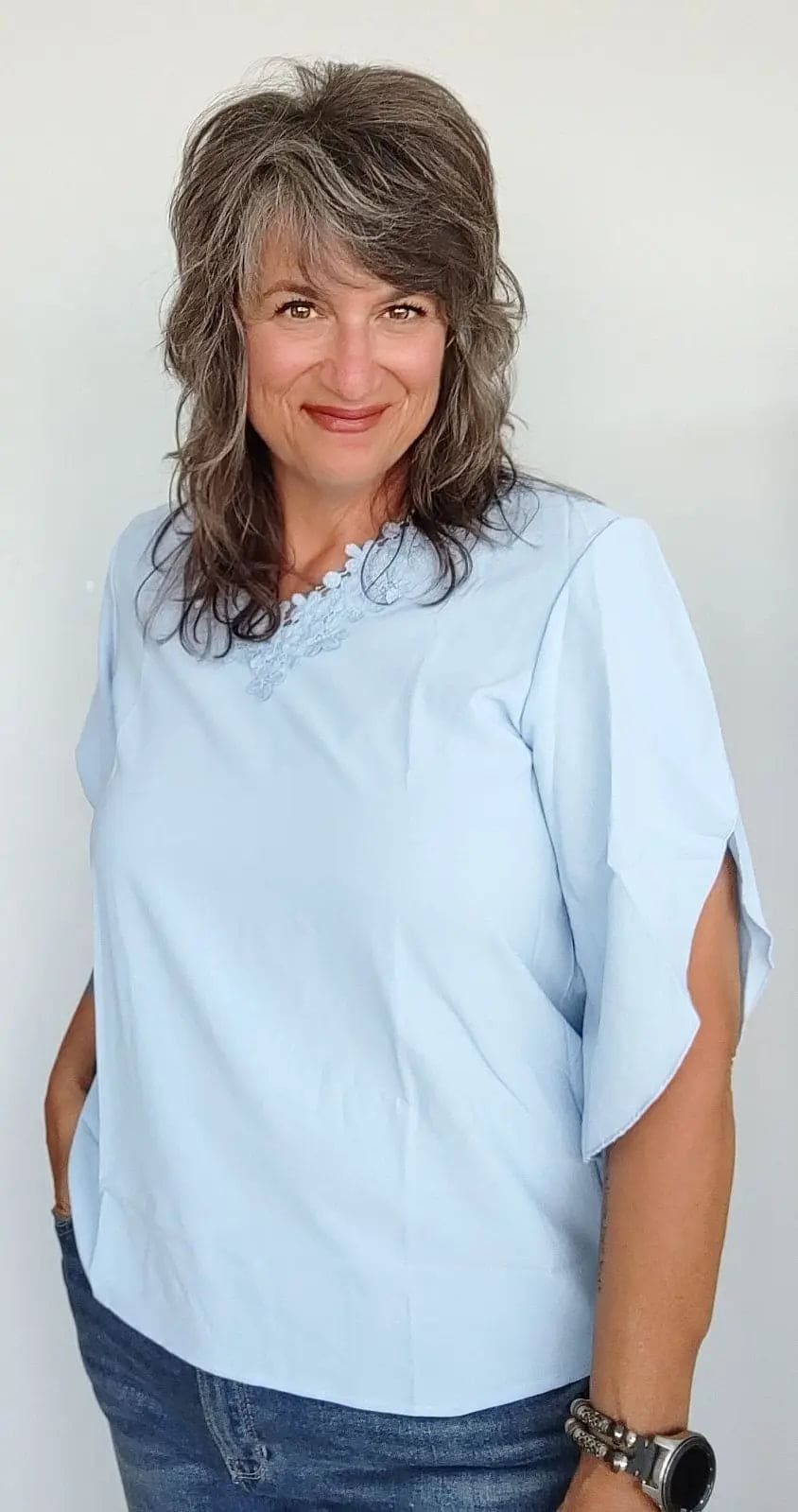 Blue V-Neck Shirt for Women - Soft Cotton Casual T-Shirt Top - Perfect for Everyday Wear, Work & Date Nights