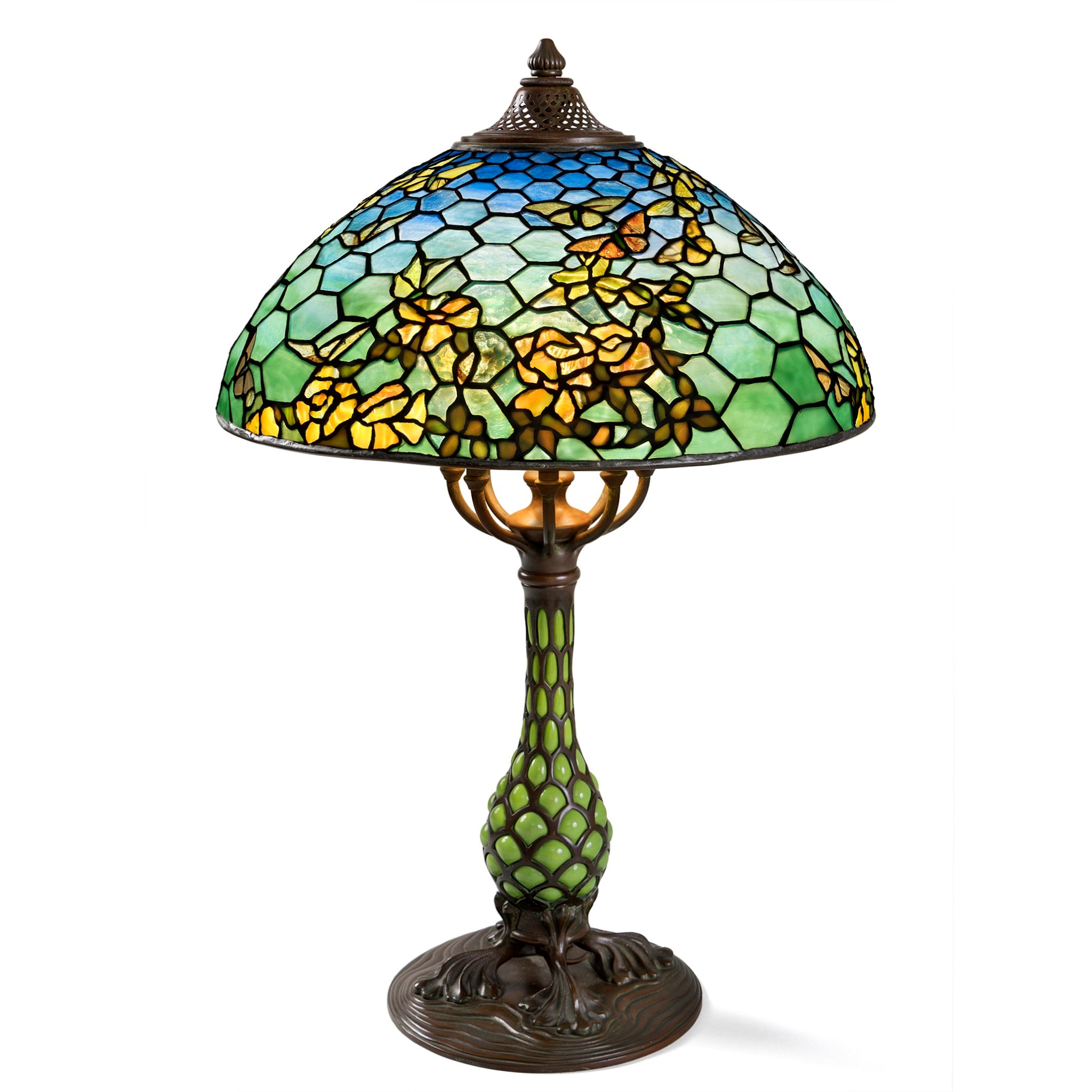 Tiffany Studios New York Butterfly & Yellow Rose Table Lamp - Vintage Stained Glass Tiffany Style Lamp for Home Decor, Living Room, Bedroom Lighting - Perfect for Antique Collectors & Interior Design