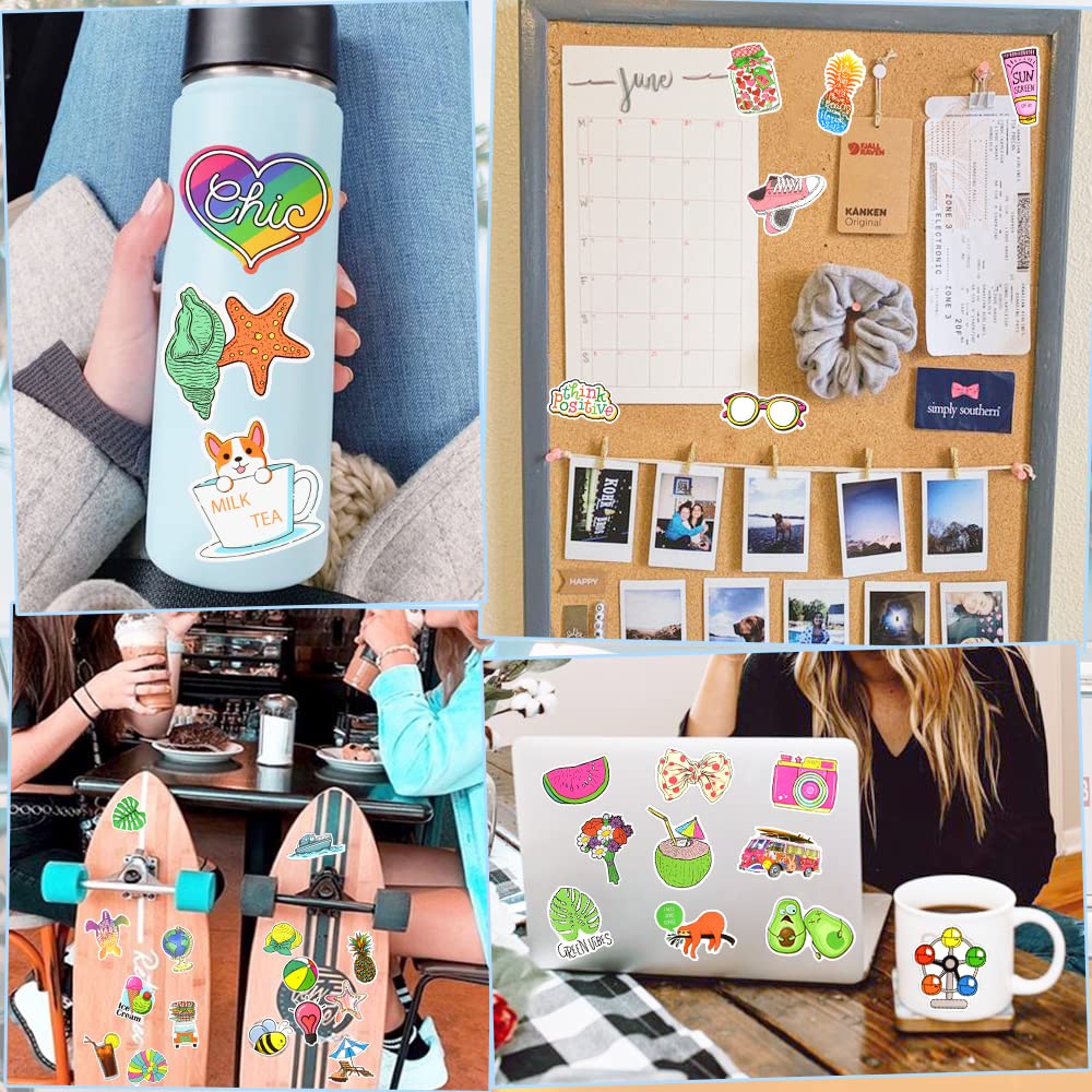 100pcs QTL Summer Stickers for Kids Girls Teens - Waterproof Vinyl Stickers Bulk for Water Bottles, Laptop, Notebook | Perfect for Beach Vacation, Pool Party & Summer Camp Decorations