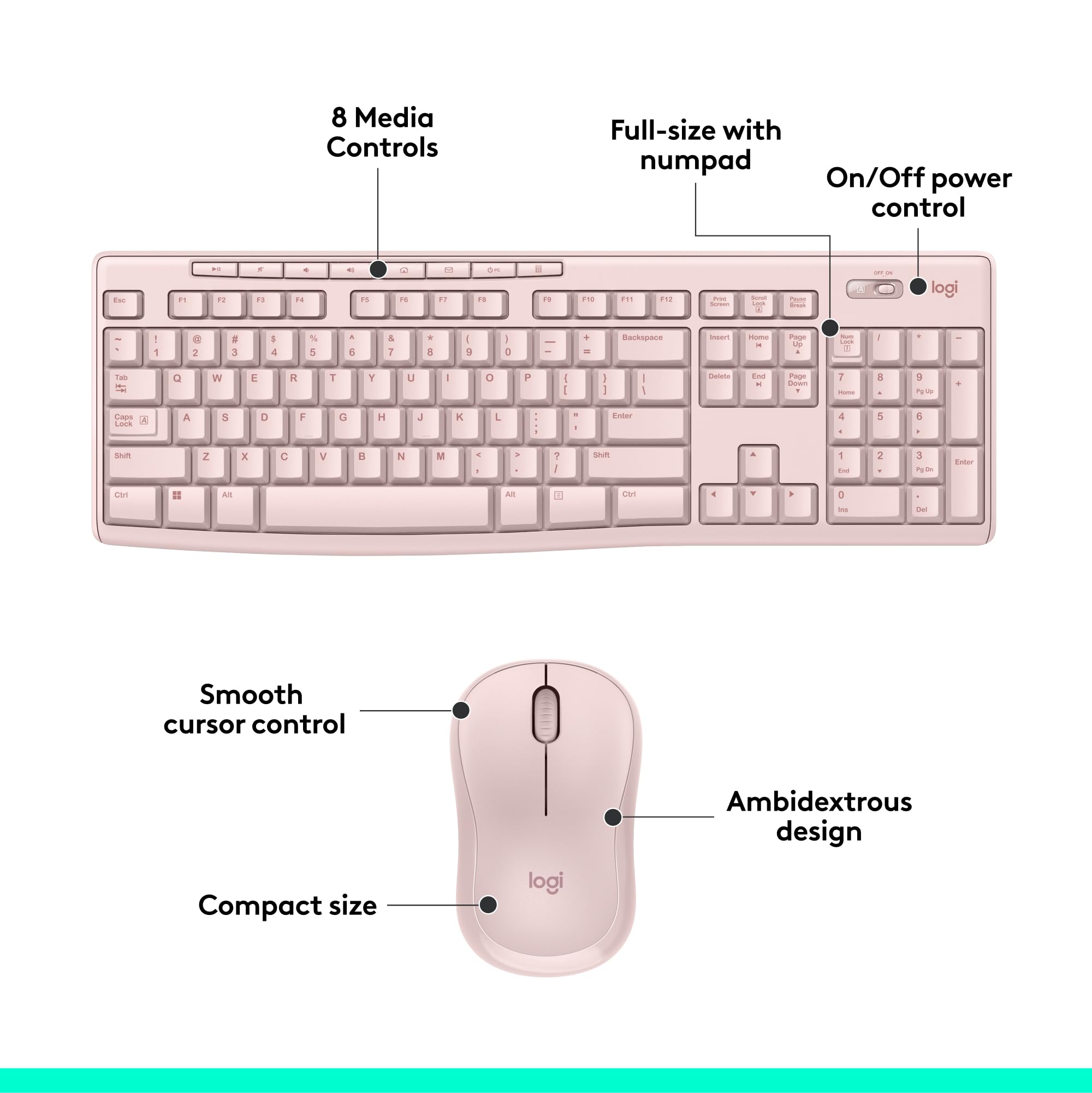 Logitech MK270 Wireless Keyboard and Mouse Combo for Windows PC & Laptop - 2.4GHz Wireless, Compact Design, 8 Multimedia Keys, 2-Year Battery Life (Rose) - Perfect for Home Office, Gaming & Remote Work