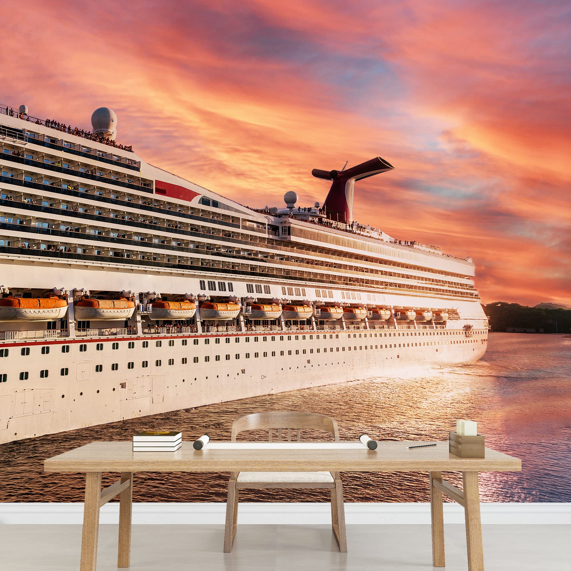 Wall26 Removable Wall Sticker - Pastel Sunset Cruise Ship Ocean Mural, 66