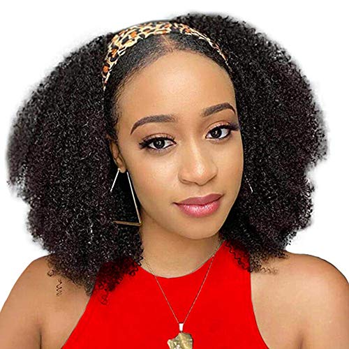 Afro Kinky Curly Human Hair Headband Wigs for Black Women - 180% Density 24 Inch Natural Curly Human Hair Wig | Perfect for Daily Wear, Parties & Protective Styling