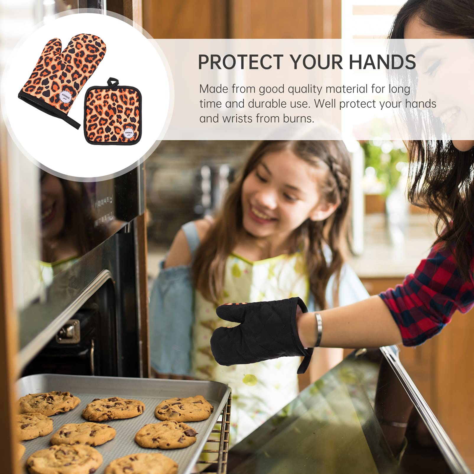 Heat Resistant Oven Gloves - 2 Pack Non-Slip BBQ & Kitchen Mitts for Baking, Cooking, Grilling - Hot Pot Holder, Microwave Safe Polyester Hand Protection - Perfect for Holiday Baking, Camping & Outdoor Cooking
