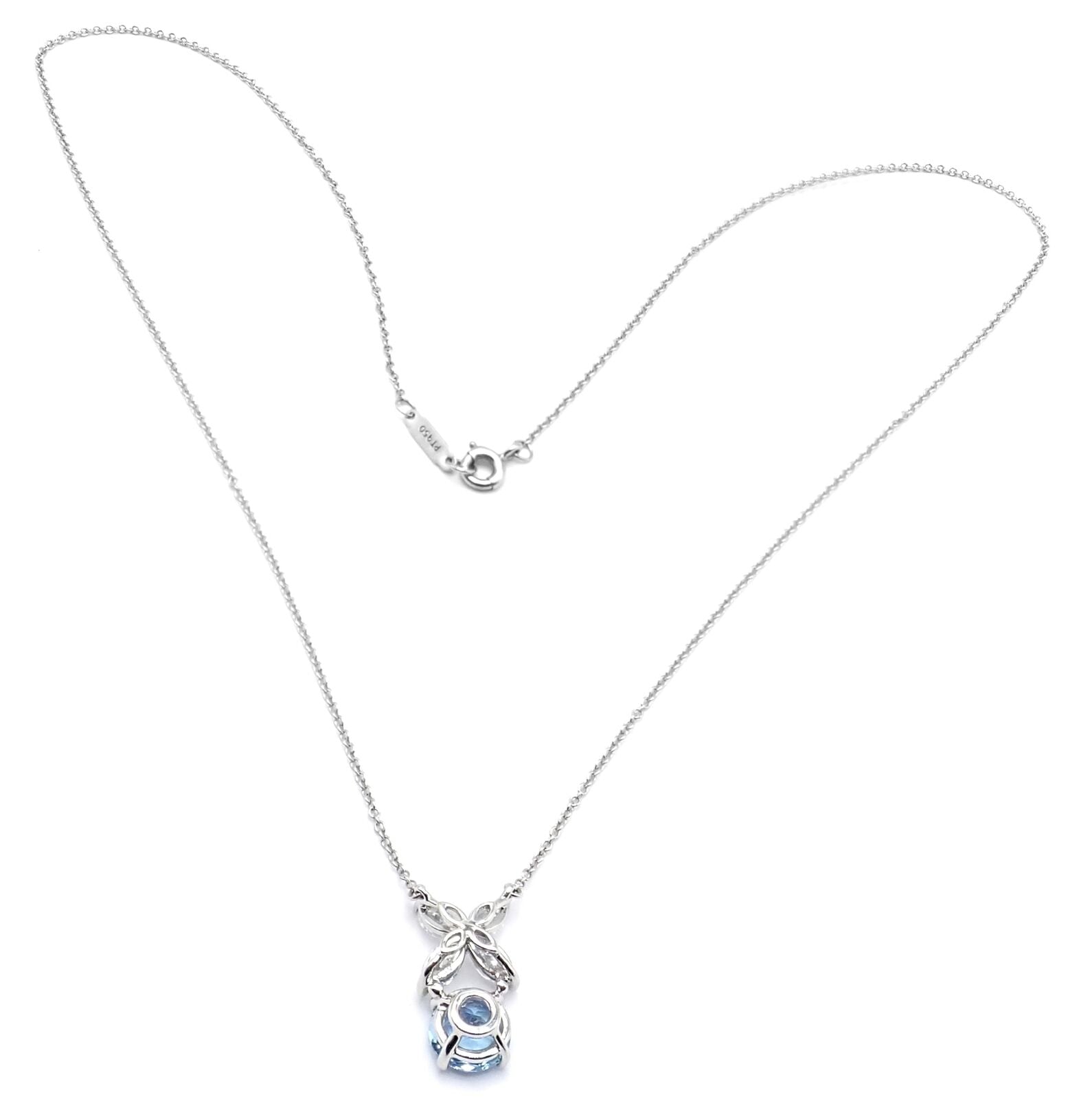 Authentic Tiffany & Co Victoria Platinum Diamond Aquamarine Pendant Necklace for Women - Elegant Jewelry Gift for Anniversary, Birthday & Special Occasions