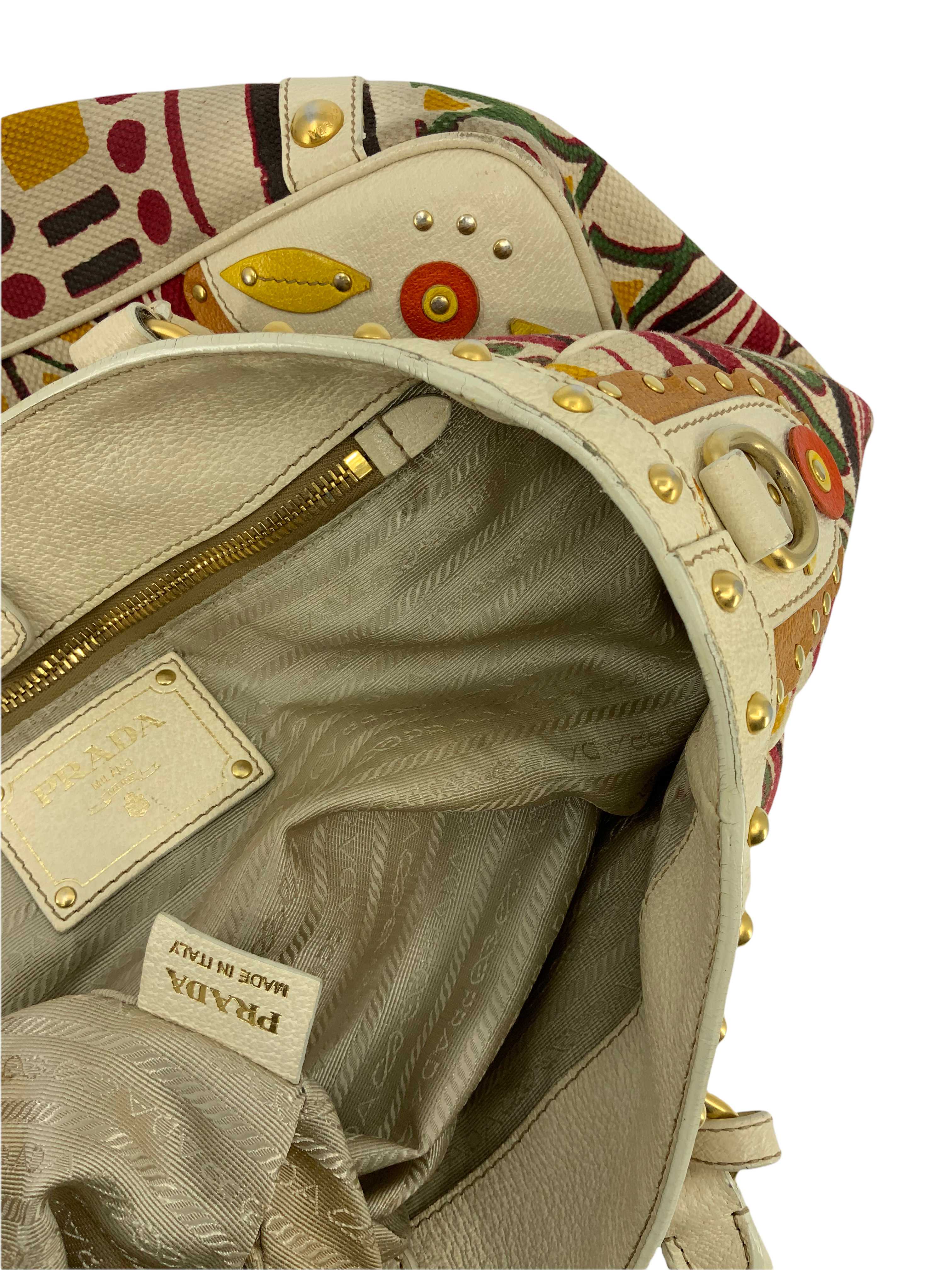 PRADA Canapa Stampada Logo Large Tote Bag for Women - Luxury Designer Handbag for Work, Travel & Shopping - Stylish Canvas Shoulder Bag with Signature Logo Print