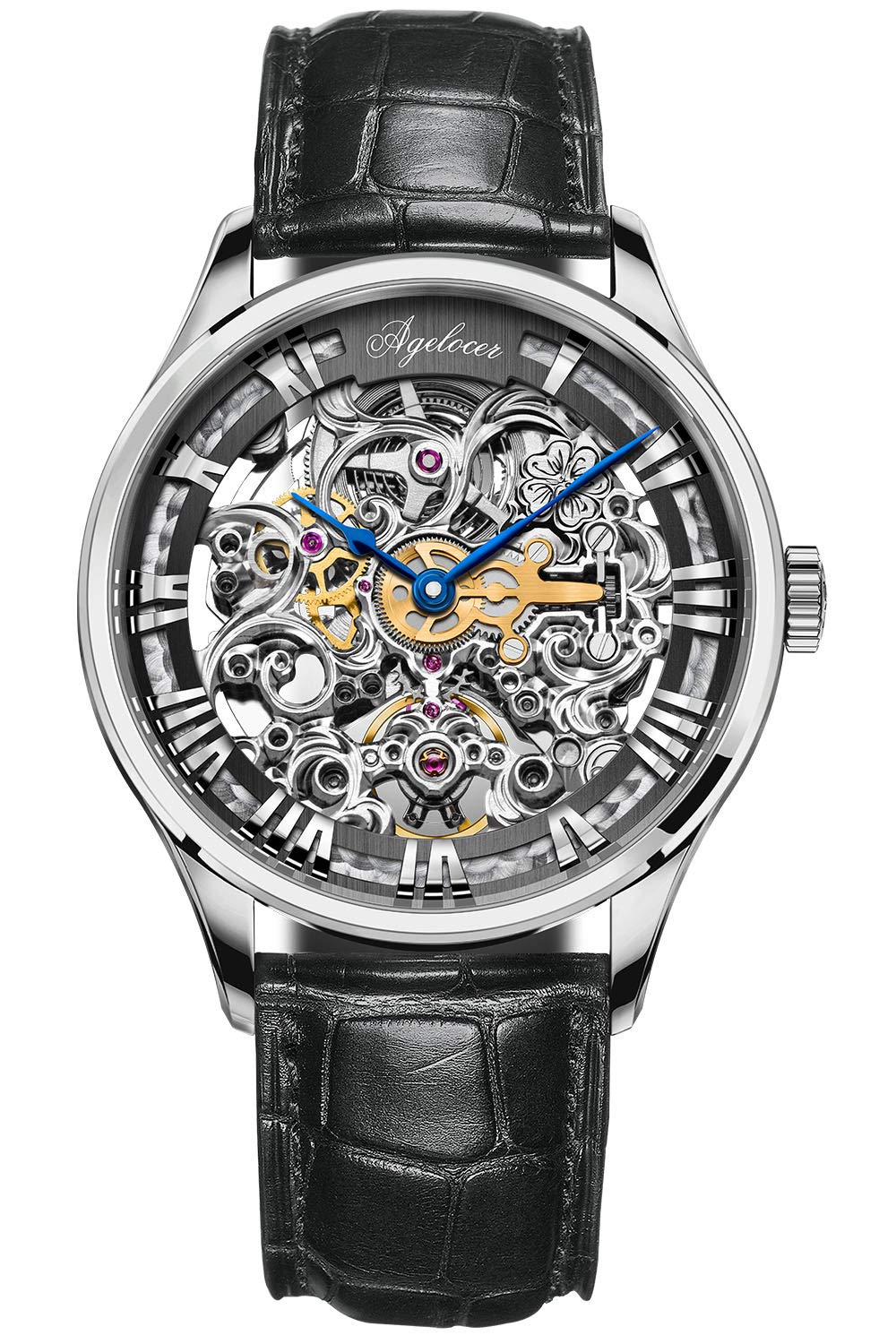 AGELOCER Men's Automatic Mechanical Watch - Stainless Steel Waterproof Business Watch with Carved Hollow Design | Perfect for Office, Formal Events & Daily Wear