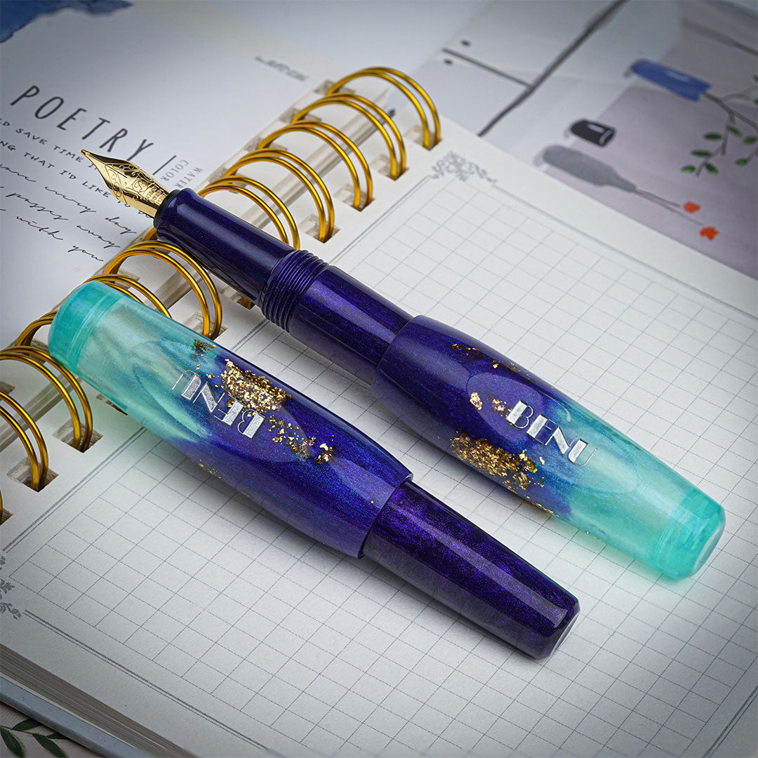 Benu Pixie Pocket Fountain Pen - Twilight Lagoon Color, Fine Nib, Premium Portable Writing Pen for Journaling, Note Taking & Gift Giving