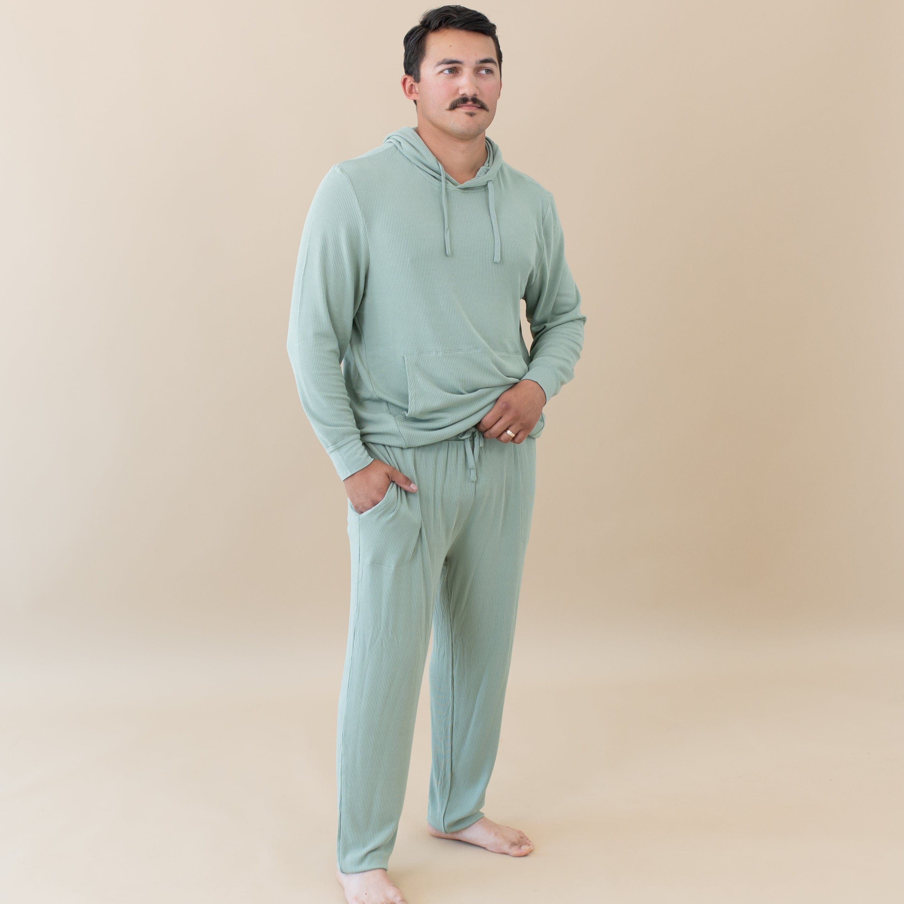 Men's Ribbed Jogger Pants in Thyme - Comfortable Stretch Athletic Sweatpants for Running, Gym & Casual Wear