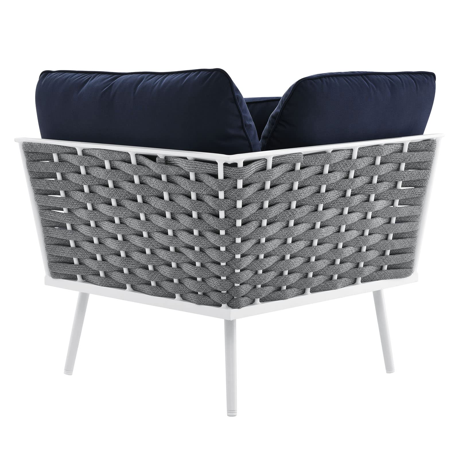 Modway Stance Outdoor Patio Woven Rope Aluminum Sectional Sofa - Small 2-Piece Set in White & Navy Blue | Perfect for Poolside, Garden, Deck & Backyard Relaxation