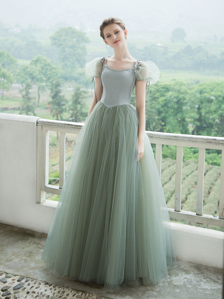 Elegant Green Tulle Long Prom Dress - Formal Evening Gown for Homecoming, Quinceañera & Special Occasions