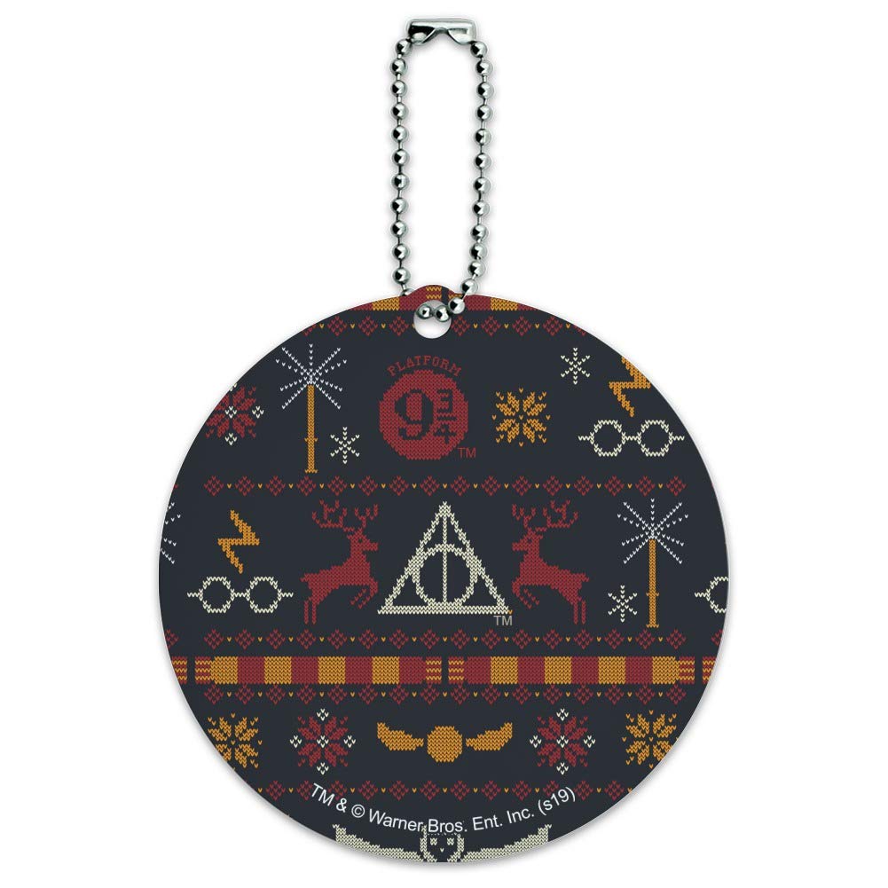 Harry Potter Inspired Sweater Pattern Round Luggage ID Tag - Personalized Suitcase & Carry-On Accessory for Travel, School, and Work