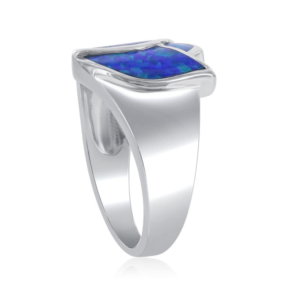925 Sterling Silver Blue Inlay Opal Rose Band Ring for Women | Dainty Stackable Wedding Promise Ring | Perfect for Anniversary, Valentine's Gift & Everyday Wear