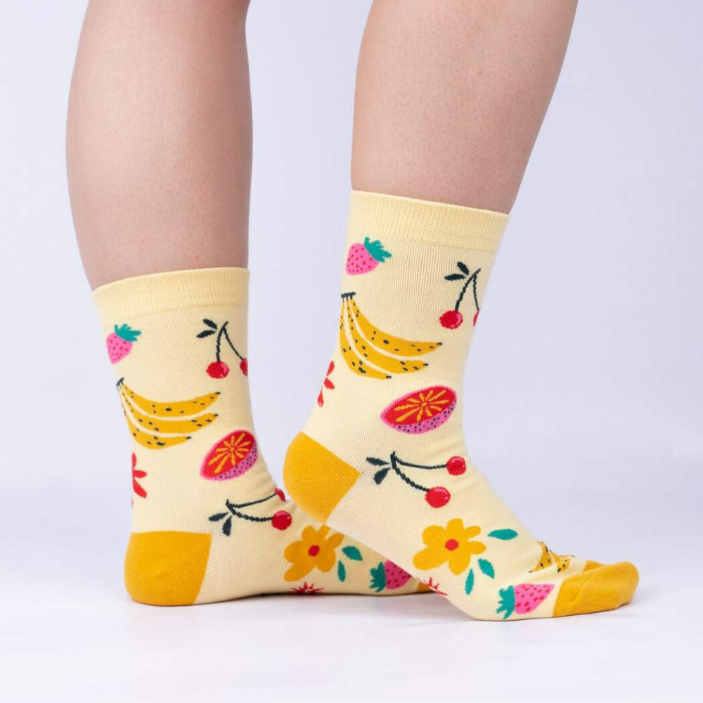 Fun & Colorful Sock It To Me Crew Socks for Women - Fruity Bloom Pattern - Perfect for Casual Wear, Gifts & Everyday Comfort