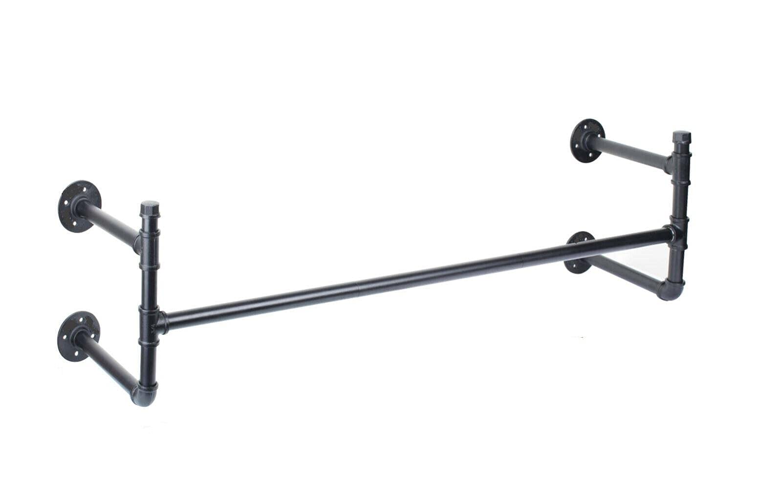 Wall Mount Iron Pipe Garment Rack - Space Saving Closet Organizer for Clothes, Shoes & Toys | Bathroom, Bedroom & Garage Storage Solution