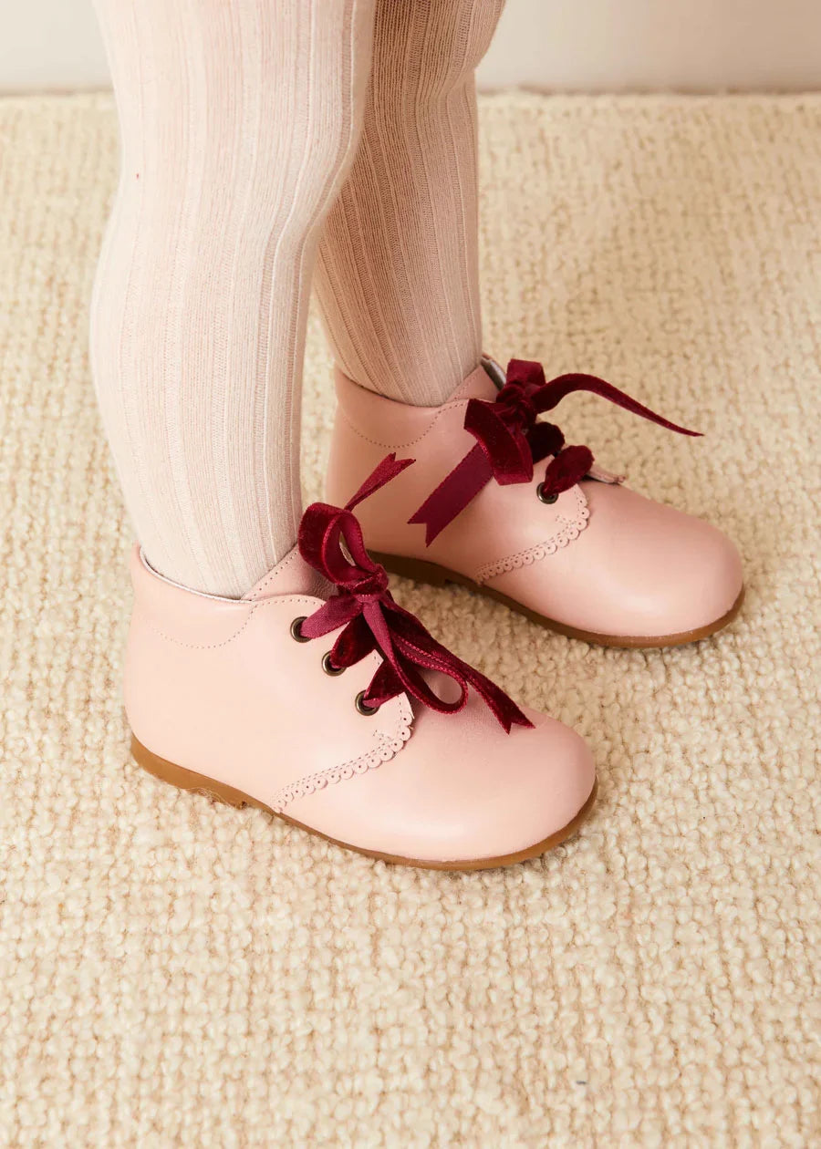 Soft Velvet Baby Booties for Girls - Pink (Size 20-26EU) | Comfortable First Walkers for Newborns & Infants | Perfect for Photo Shoots, Christenings & Special Occasions