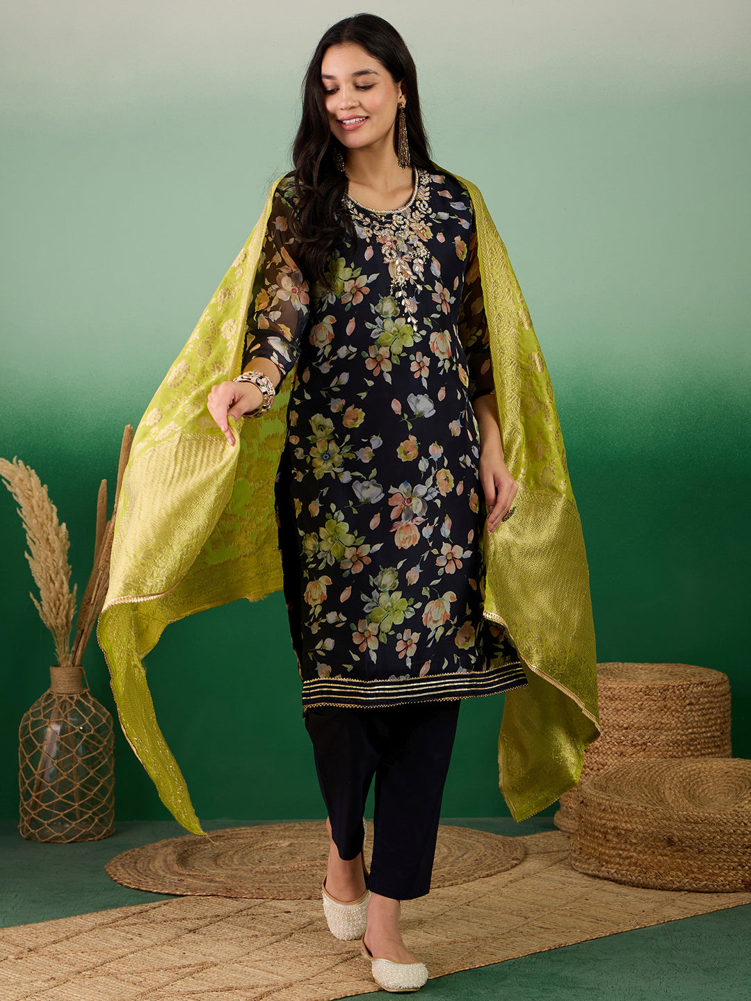 Elegant Black Designer Ready-Made Pant Suit with Printed Handwork - Perfect for Office Wear, Business Meetings & Formal Events