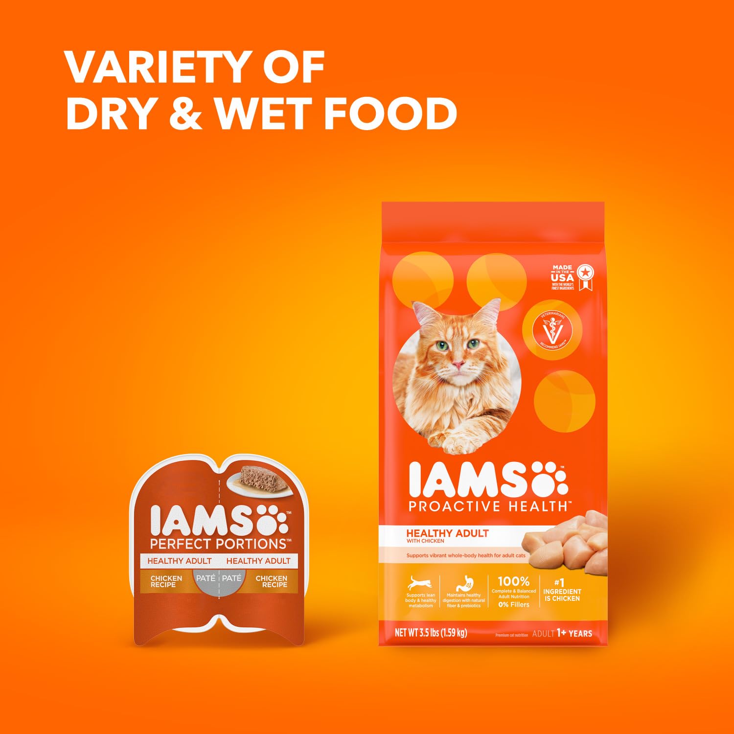 IAMS Proactive Health Healthy Adult Dry Cat Food with Chicken - 16 lb. Bag for Indoor & Outdoor Cats | High Protein Cat Kibble for Weight Maintenance & Digestive Health