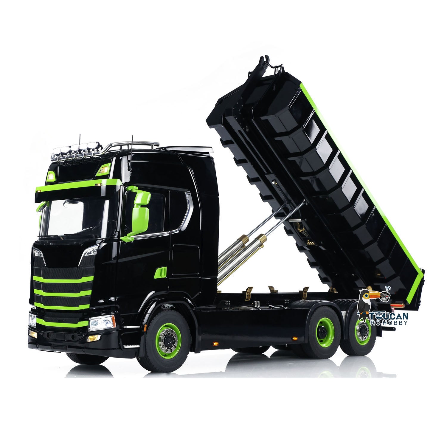 1/14 Scale 6x6 Hydraulic RC Dump Truck - Metal Radio Controlled Roll Off Dumper with Rear Axle Lifting, 3-Speed Transmission & LED Light System - Perfect for Construction Site Play, Off-Road Adventure & Collectors Display