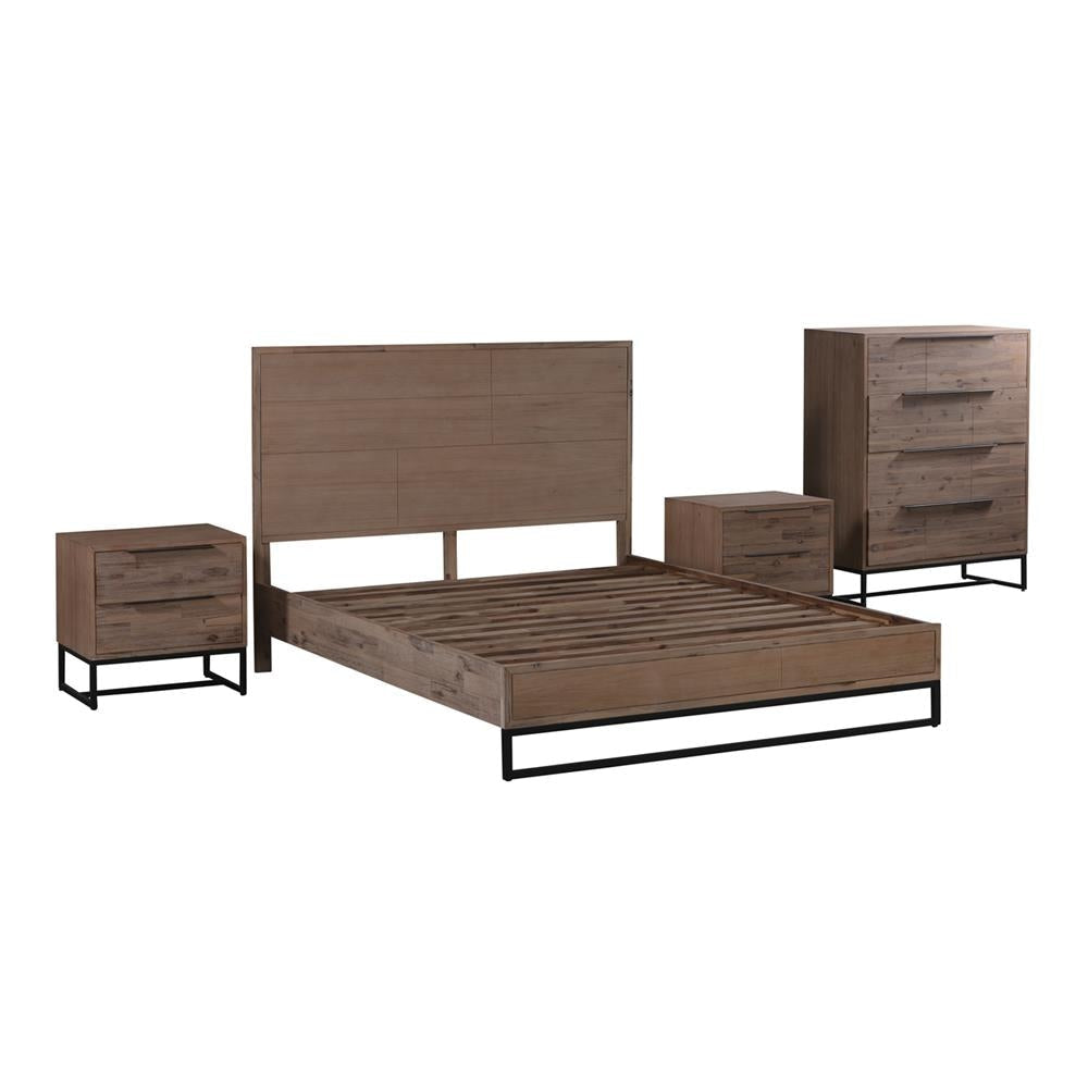4-Piece Solid Acacia Wood Bedroom Set - Queen Size Bed, Nightstand & Dresser in Oak Finish | Perfect for Modern Farmhouse & Rustic Home Decor