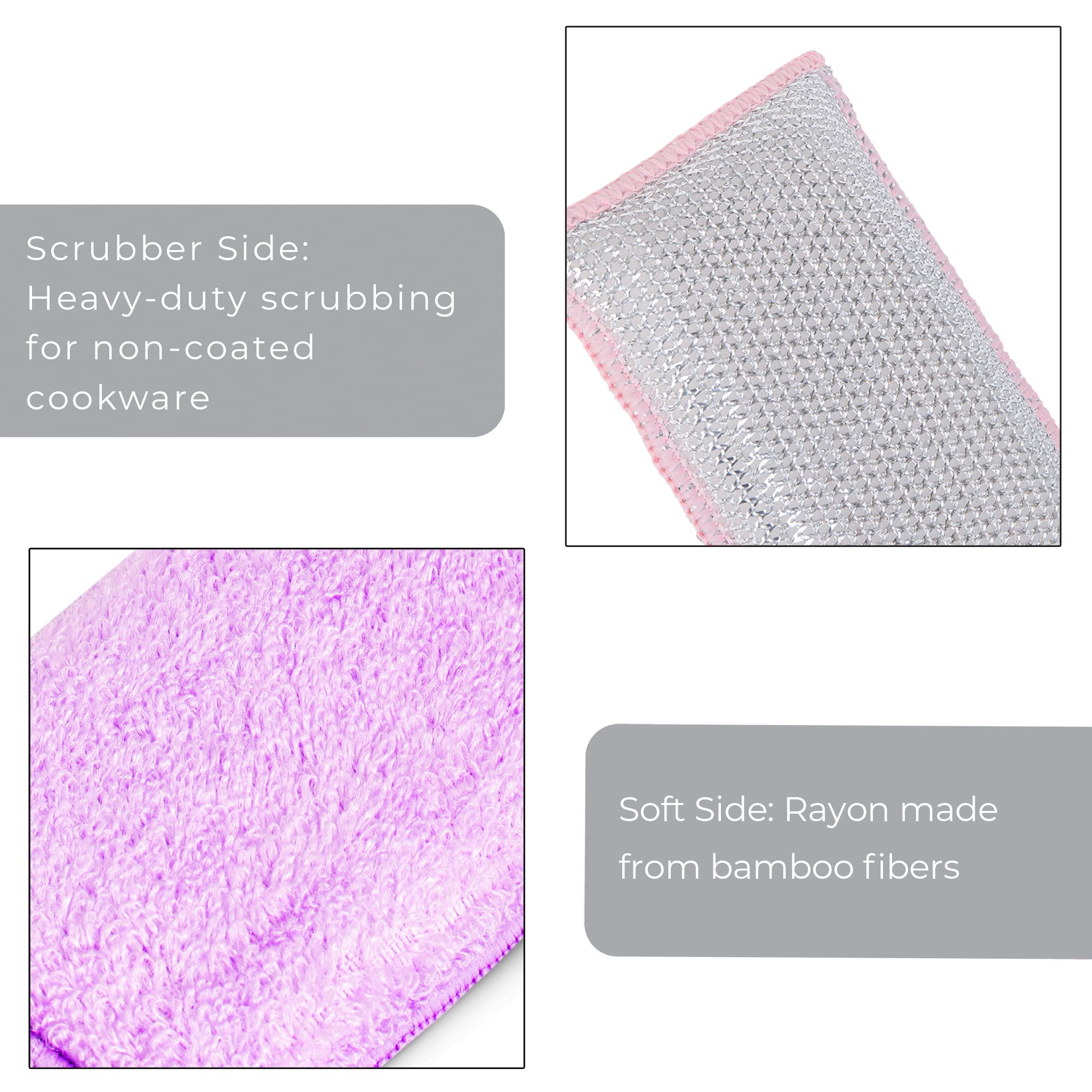Heavy Duty Scrub Sponge Set of 6 - Bamboo Fiber for Dishes & Hard Stains - Pastel Colors for Kitchen Cleaning