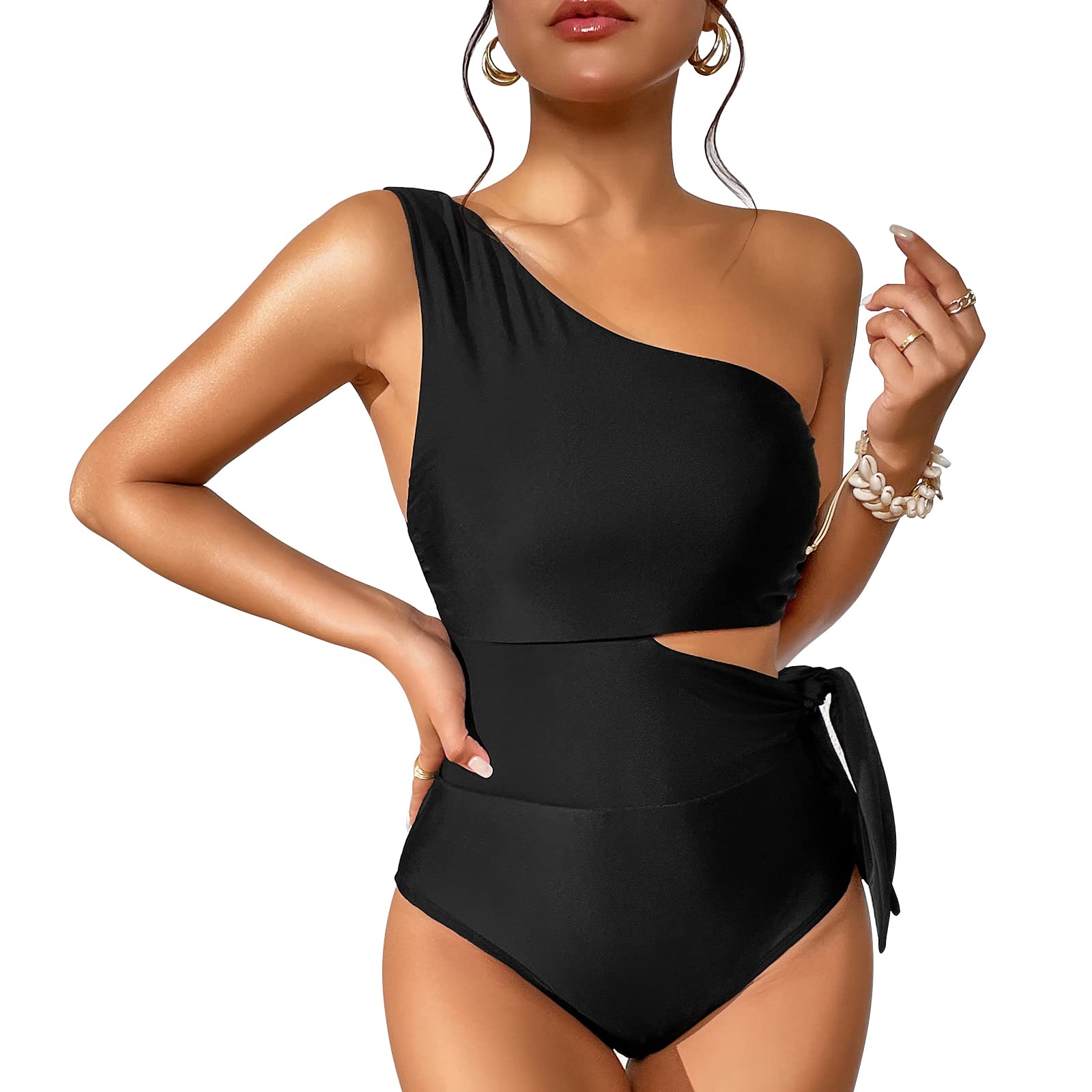 Dixperfect Women's One Shoulder Cut Out Monokini Swimwear - Sexy One Piece Bathing Suit for Beach, Pool Party & Summer Vacation