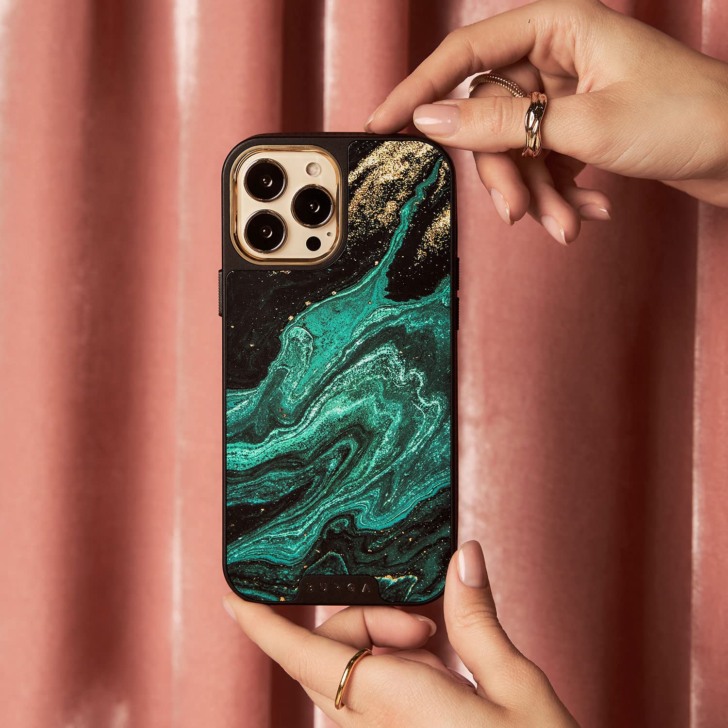 Luxury iPhone 12 PRO Case - Emerald Green Jade Stone Marble Design with CloudGuard 2-in-1 Defense System | Scratch-Resistant Protective Hard Cover | Cute but Tough Phone Case for Women | Perfect for Daily Use, Office, Travel and Gift Giving