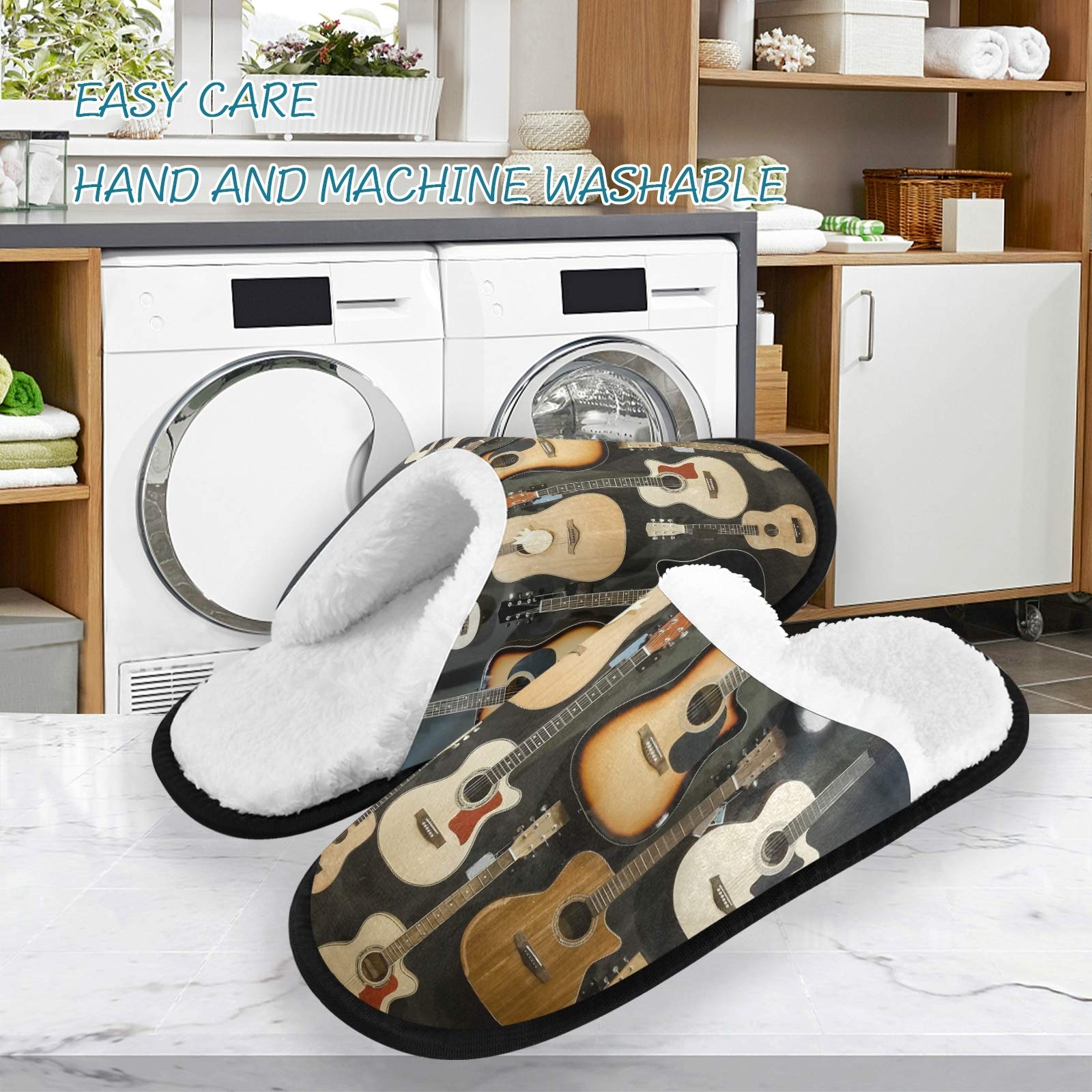 **Acoustic Guitars Music Themed Plush Slippers - Anti-Slip Indoor & Outdoor Fuzzy House Shoes for Women & Men (Large Size) - Perfect for Home, Hotel, Spa, Travel & Gift Giving**