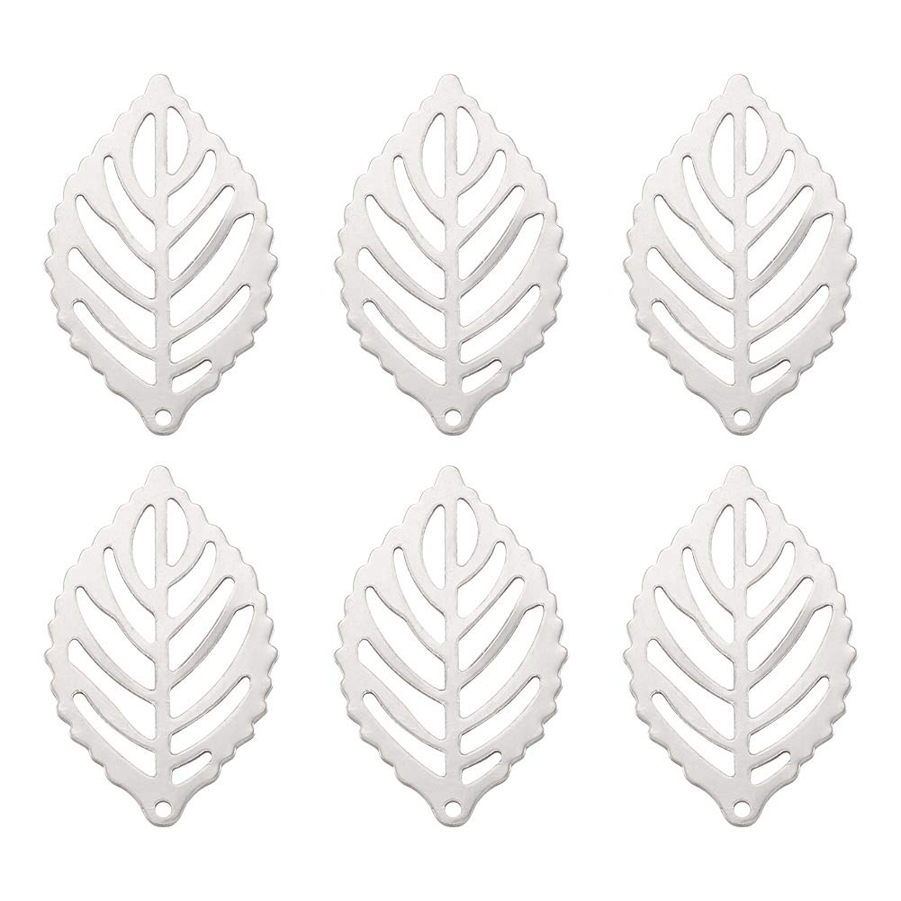 FASHEWELRY 200Pcs 304 Stainless Steel Leaf Pendants - DIY Jewelry Making Supplies for Necklace & Bracelet - Rustproof Metal Filigree Charms (Perfect for Crafting, Gifts & Boho Style Accessories)