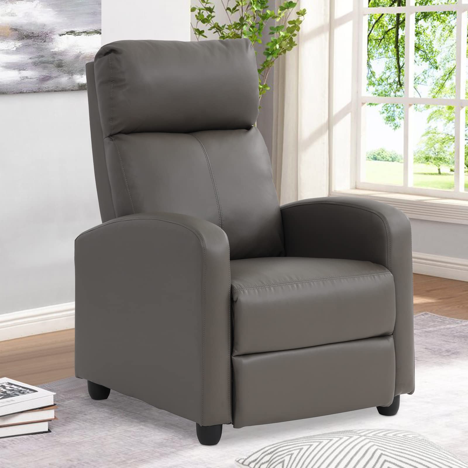 Modern Recliner Chair for Living Room - PU Leather Adjustable Lounge Chair with Thick Seat Cushion & Backrest, Winback Single Sofa for Home Theater, Reading & Relaxation - Grey (Perfect for Small Spaces, Apartments & Entertainment Rooms)