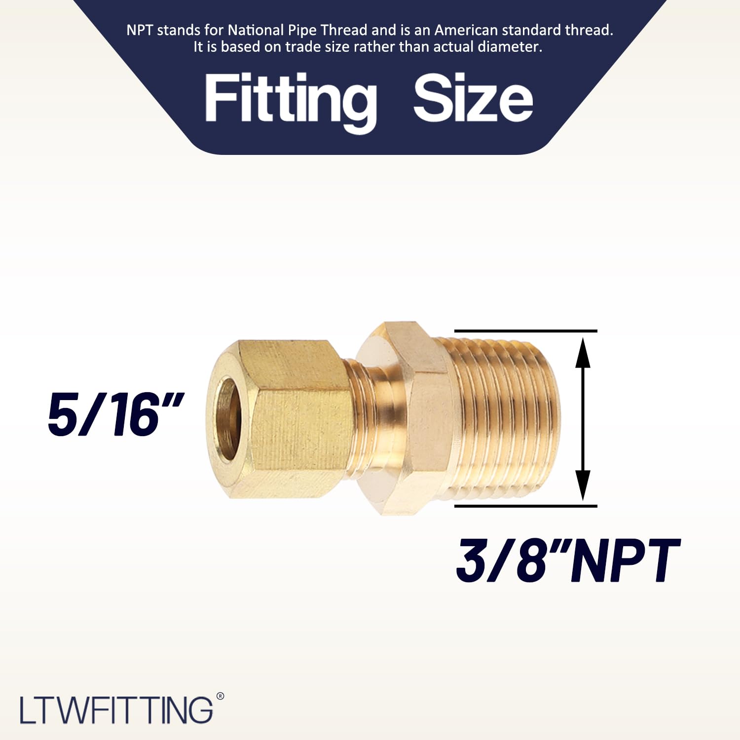 LTWFITTING Brass 5/16 OD x 3/8 Male NPT Compression Connector Fitting - Pack of 200 - High-Quality Brass Fittings for Plumbing, HVAC, and Industrial Applications - Perfect for Water, Gas, and Air Systems