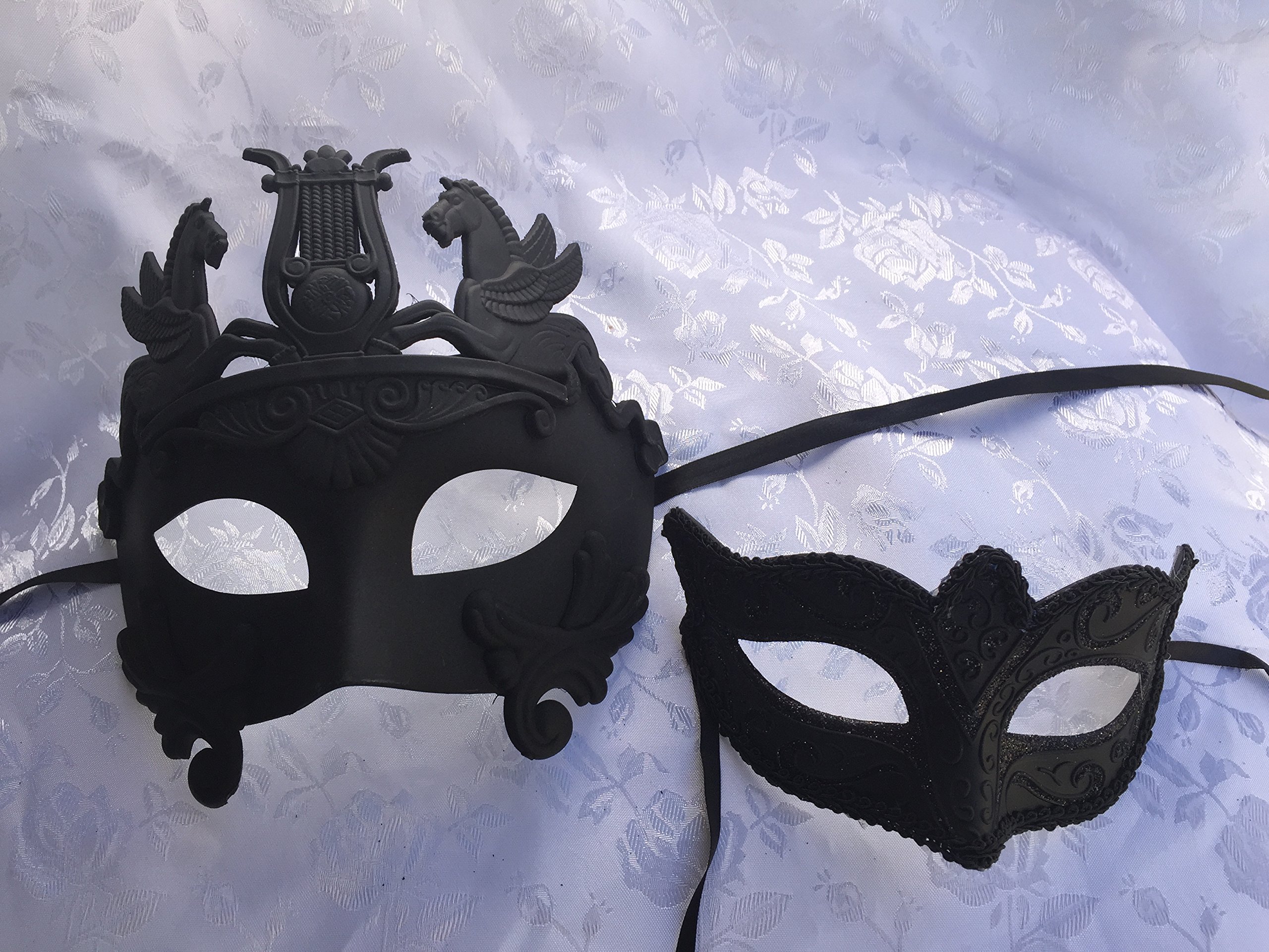 Black Mythological Hercules & Elegant Women's Couple Masquerade Masks - His & Her Matching Masks for Prom, Ball, Party & Halloween Costume