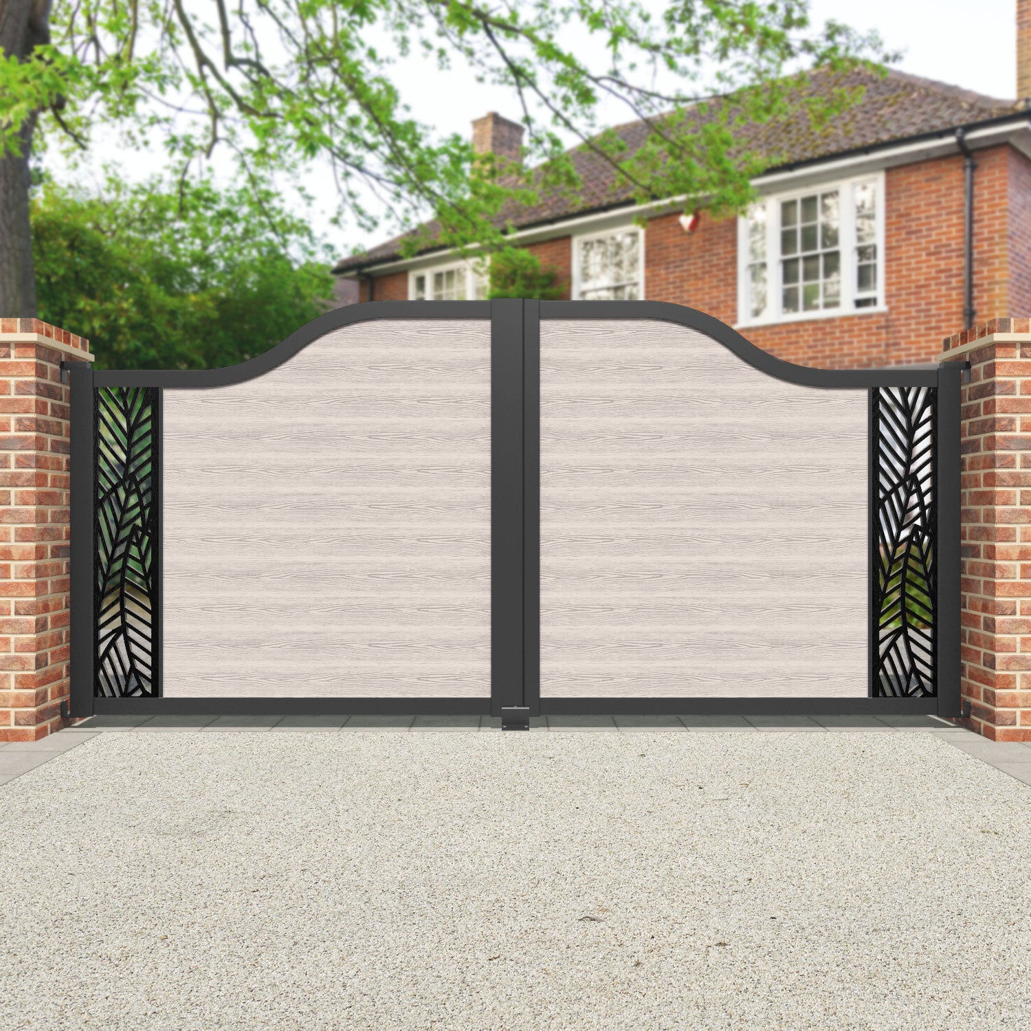 Classic Habitat Curved Top Driveway Gate - Mid Stone End Screen | Elegant Driveway Entrance for Homes & Estates | Perfect for Security & Curb Appeal