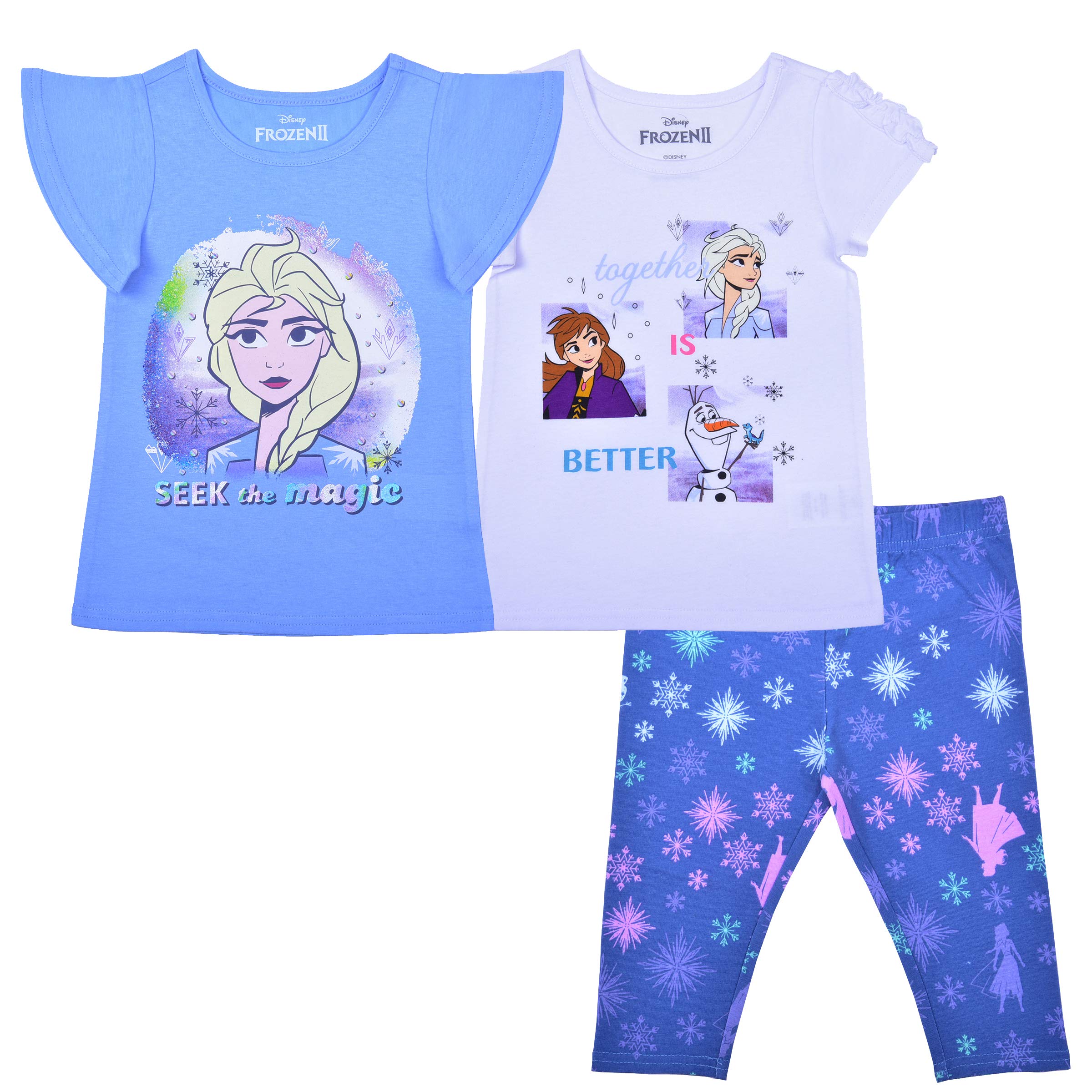 Disney Frozen Girls' Elsa Anna Olaf T-Shirt & Legging Set for Toddler Kids - Purple Blue Gray Outfit | Birthday Gift, Costume Party, Dress Up Play