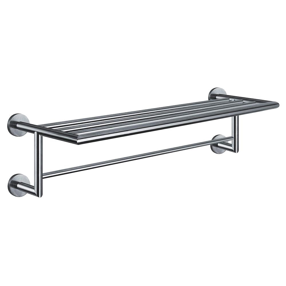 ASI 7383 Wall Mounted Towel Shelf with Hanger Rod - Satin Nickel Finish - Bathroom Storage Organizer for Towels & Robes
