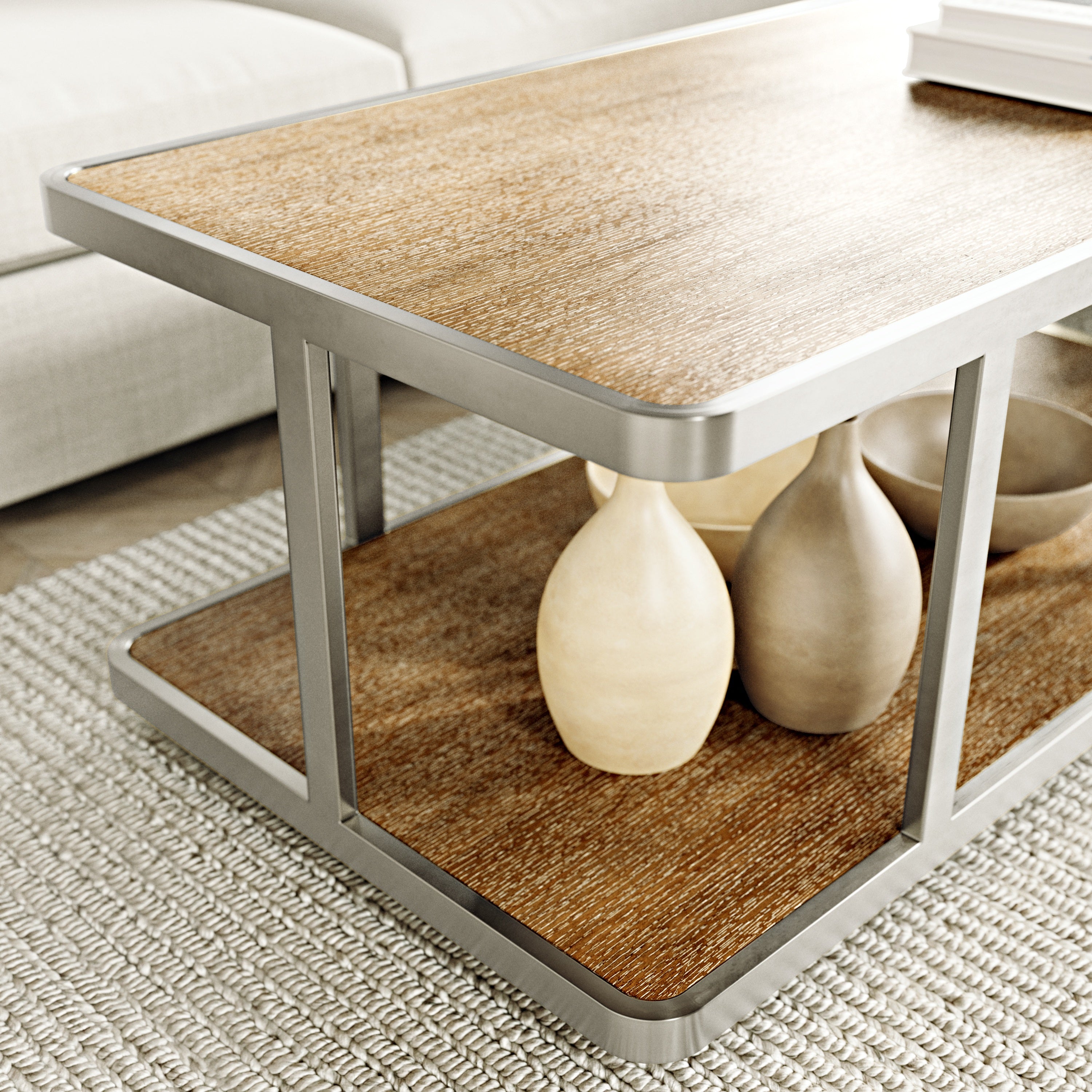 Roundhill Furniture Allan Contemporary Coffee Table - Polished Nickel Finish - Modern Living Room Centerpiece for Home Decor