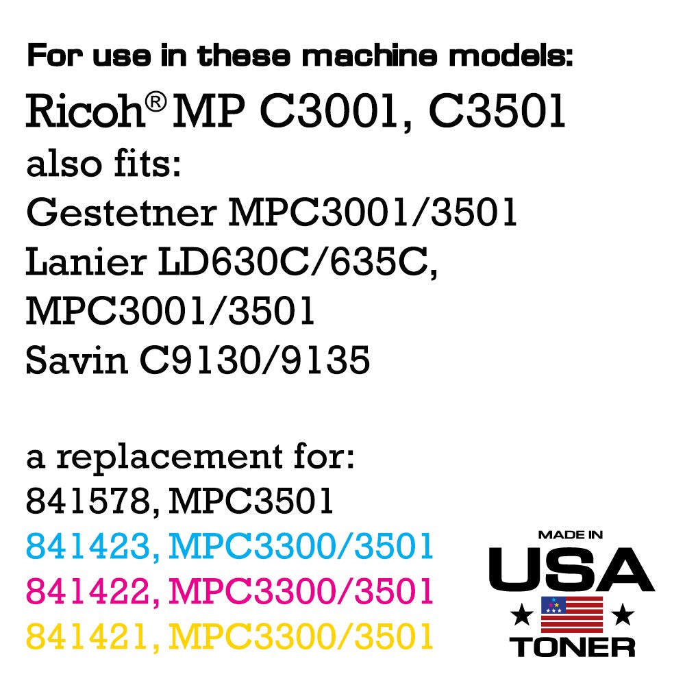 Genuine USA-Made Toner Cartridge 4-Pack - Compatible with Ricoh MP C3001, MP C3501, MPC3001, MPC3501 & Savin C9130 C9135 (Black, Cyan, Magenta, Yellow) - High Yield 22,500 Black & 16,000 Color Pages - Perfect for Office Printing & Bulk Document Production