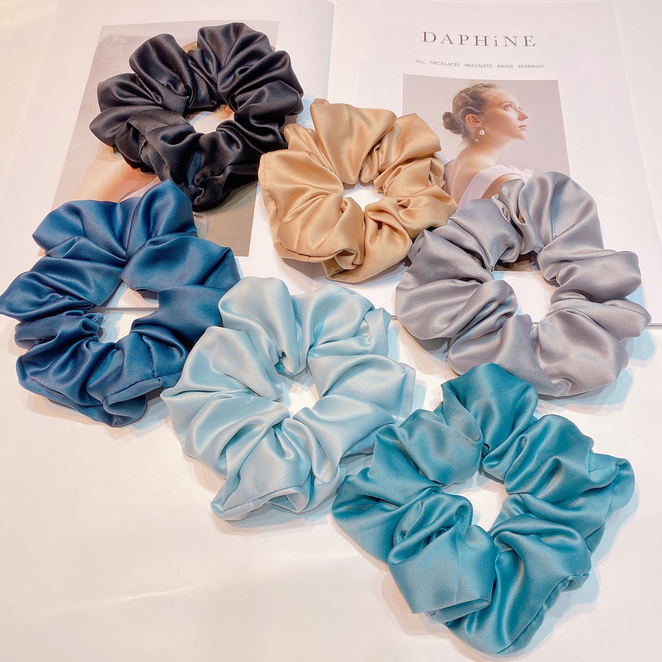 6-Piece Satin Silk Scrunchies for Women - Soft No-Slip Hair Ties, Ponytail Holders for Thick Hair (Wedding, Bridal, Everyday Use) - Gentle on Hair, No Breakage - Perfect for Workouts, Office & Special Occasions