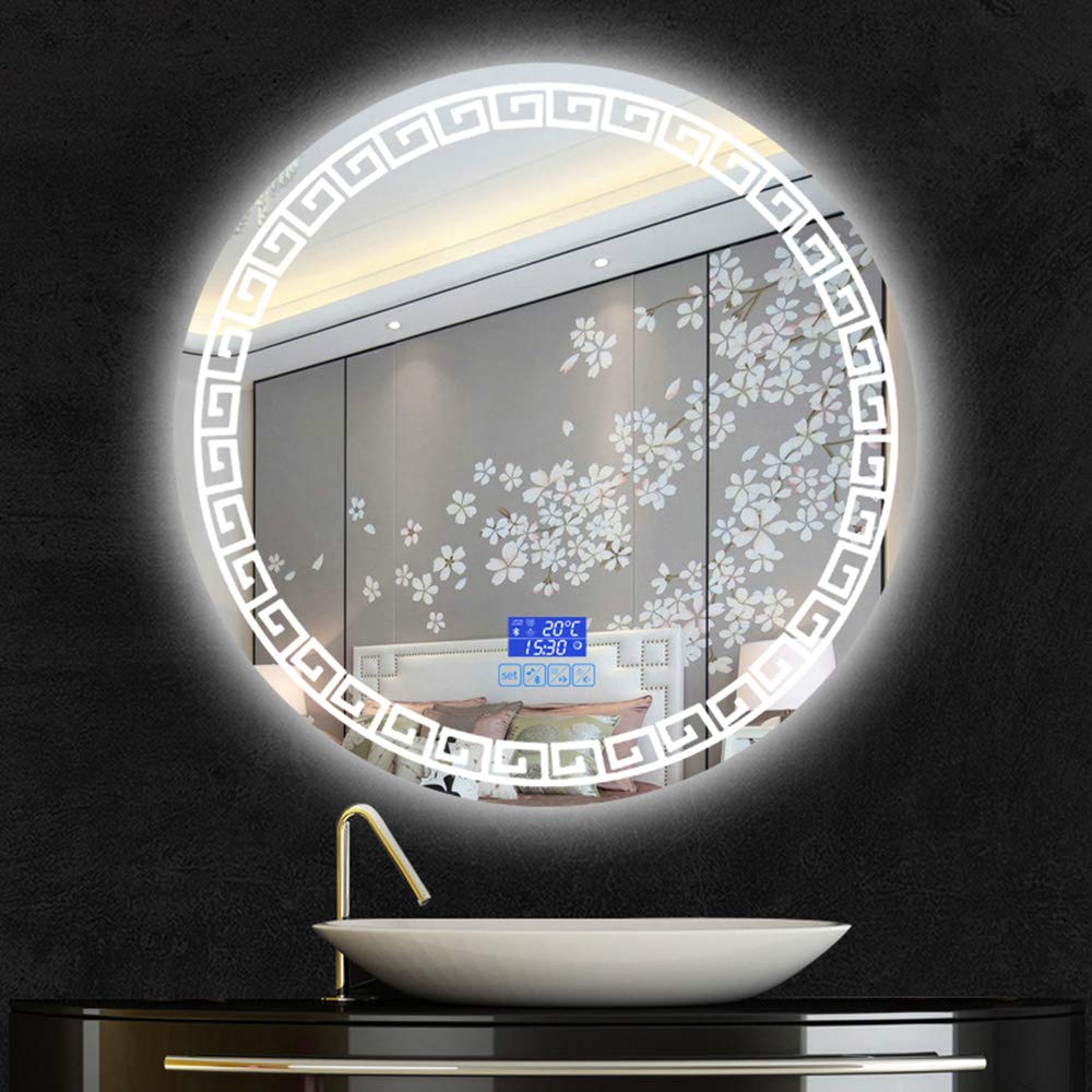 Round LED Vanity Mirror with Anti-Fog & Dual Touch Control - Chinese Style Lace Design (60x60cm, 70x70cm, 80x80cm, 90x90cm) for Bathroom Makeup & Dressing Room Decor