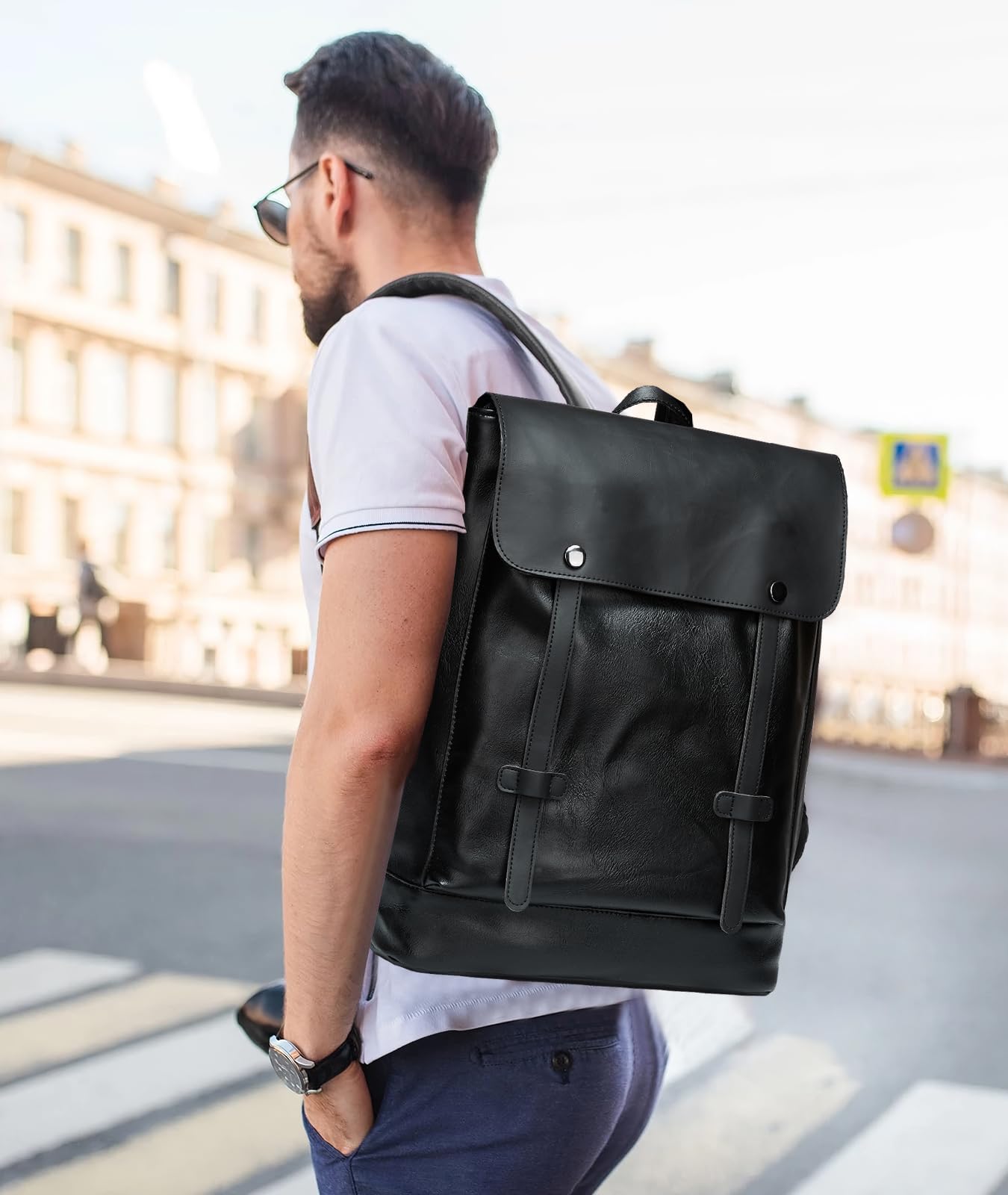 Premium Waterproof Leather Laptop Backpack for Men - Fits 14