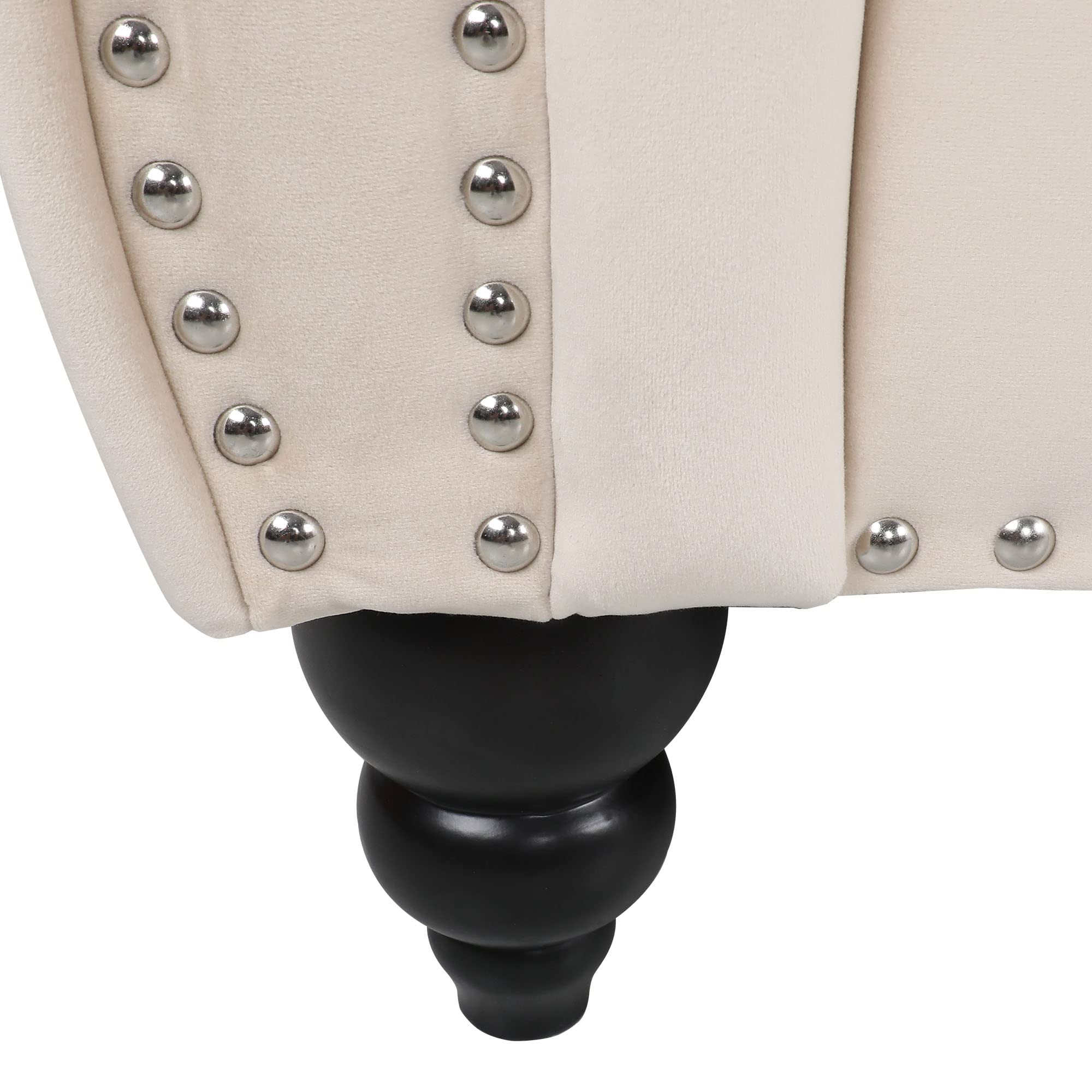 Modern Velvet Tufted Chesterfield Accent Chair with Scroll Arms & Nailhead Trim - Luxurious Living Room Sofa, Bedroom Seating, Office Chair & Apartment Decor (Beige) | Perfect for Cozy Reading Nooks, Elegant Home Offices & Stylish Lounge Areas
