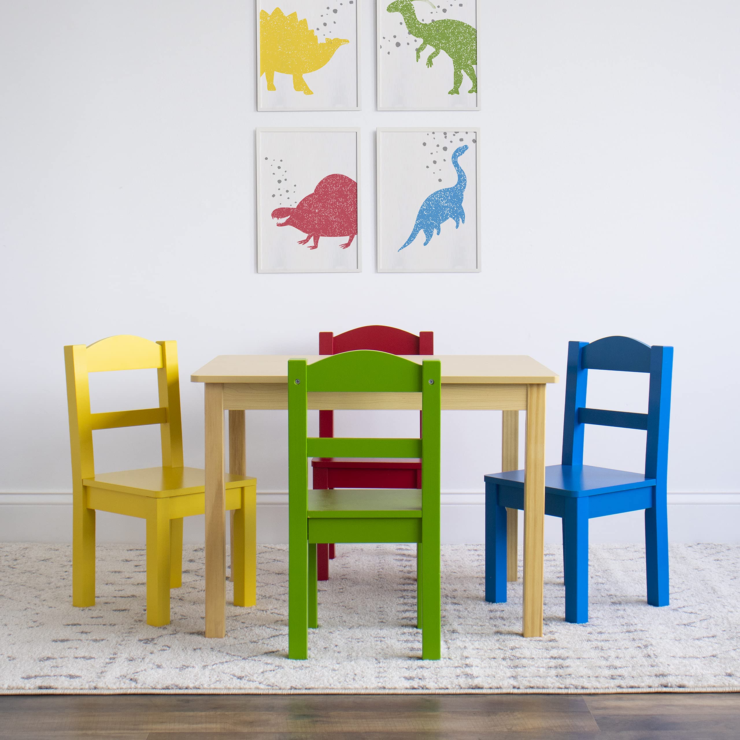 Humble Crew Kids Wooden Table and 4 Chairs Set - Natural/Primary Toddler Activity Table for Arts, Crafts & Snack Time - Sturdy & Durable Children's Furniture for Playroom, Preschool & Home Learning