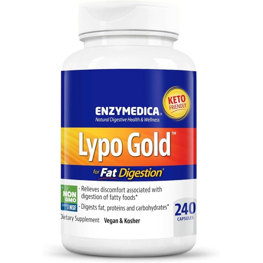 Enzymedica Lypo Gold Digestive Enzymes - 240 Capsules for Fat & Protein Digestion Support | Ideal for Meals with High Fat Content