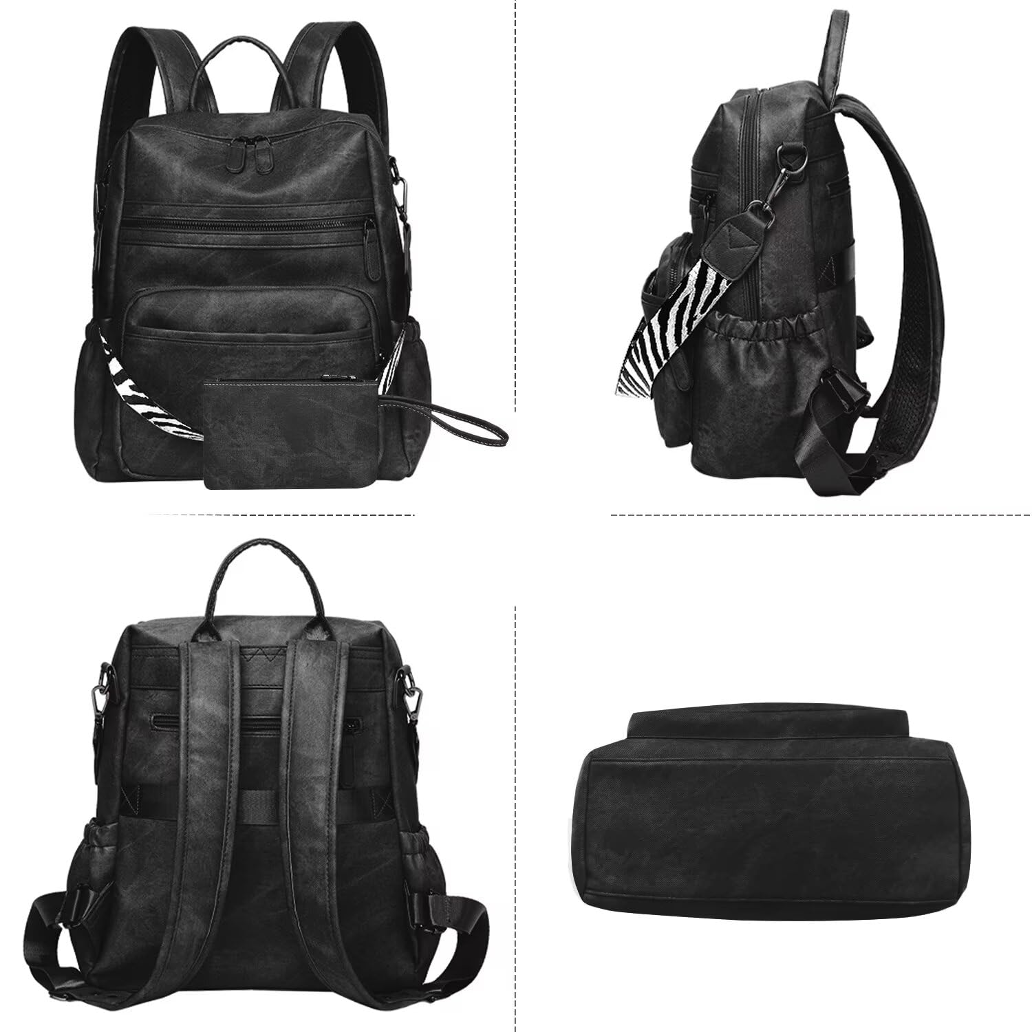 Stylish Women's PU Leather Backpack Purse - Convertible Travel Shoulder Bag & Satchel Handbag 2-Piece Set for Work, College & Weekend Getaways