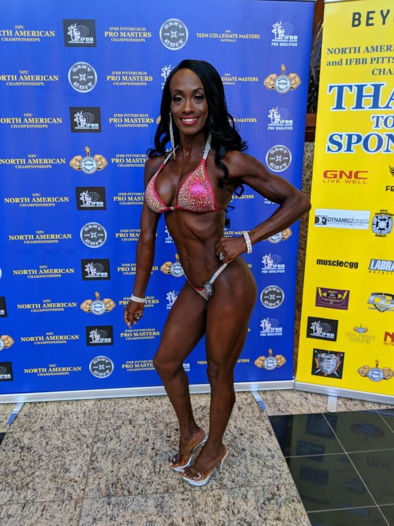 IFBB Bikini Competition Suit - Pink Rhinestone Clustered Bikini for NPC & Pro Card Bodybuilding | Stage Performance, Fitness Shows, Photo Shoots
