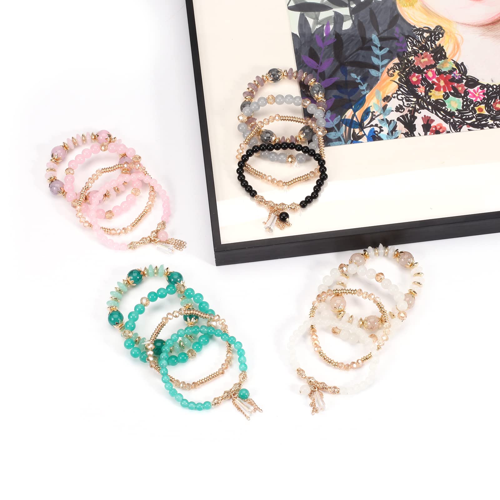 Bohemian Stackable Stretch Bracelets for Women & Girls - Colorful Beaded Charm Handmade Jewelry Set - Perfect for Layering, Gifts & Boho Fashion Accessories