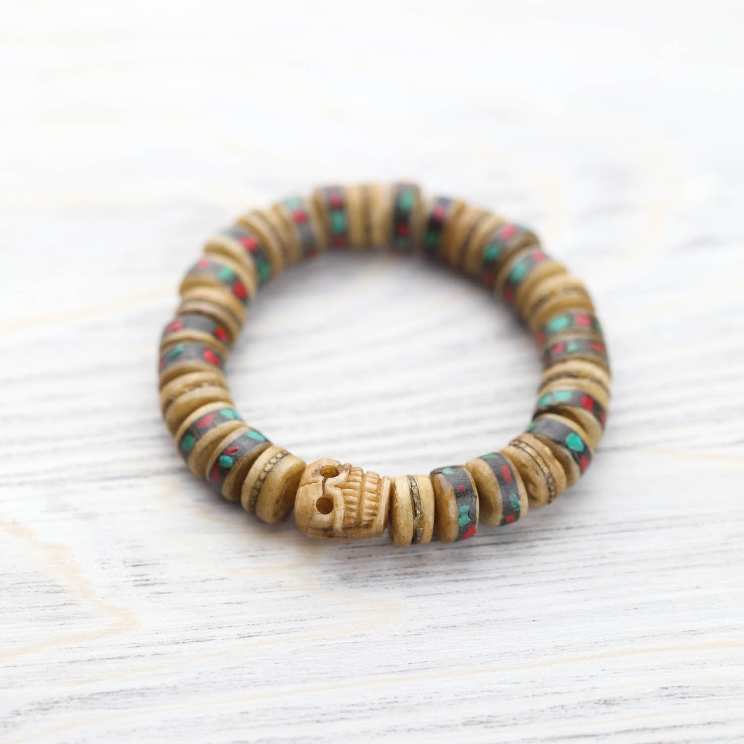 Himalayan Skull & Bone Bracelet - Handmade Tibetan Buddhist Mala Beads for Meditation, Yoga & Spiritual Protection - Perfect for Men & Women