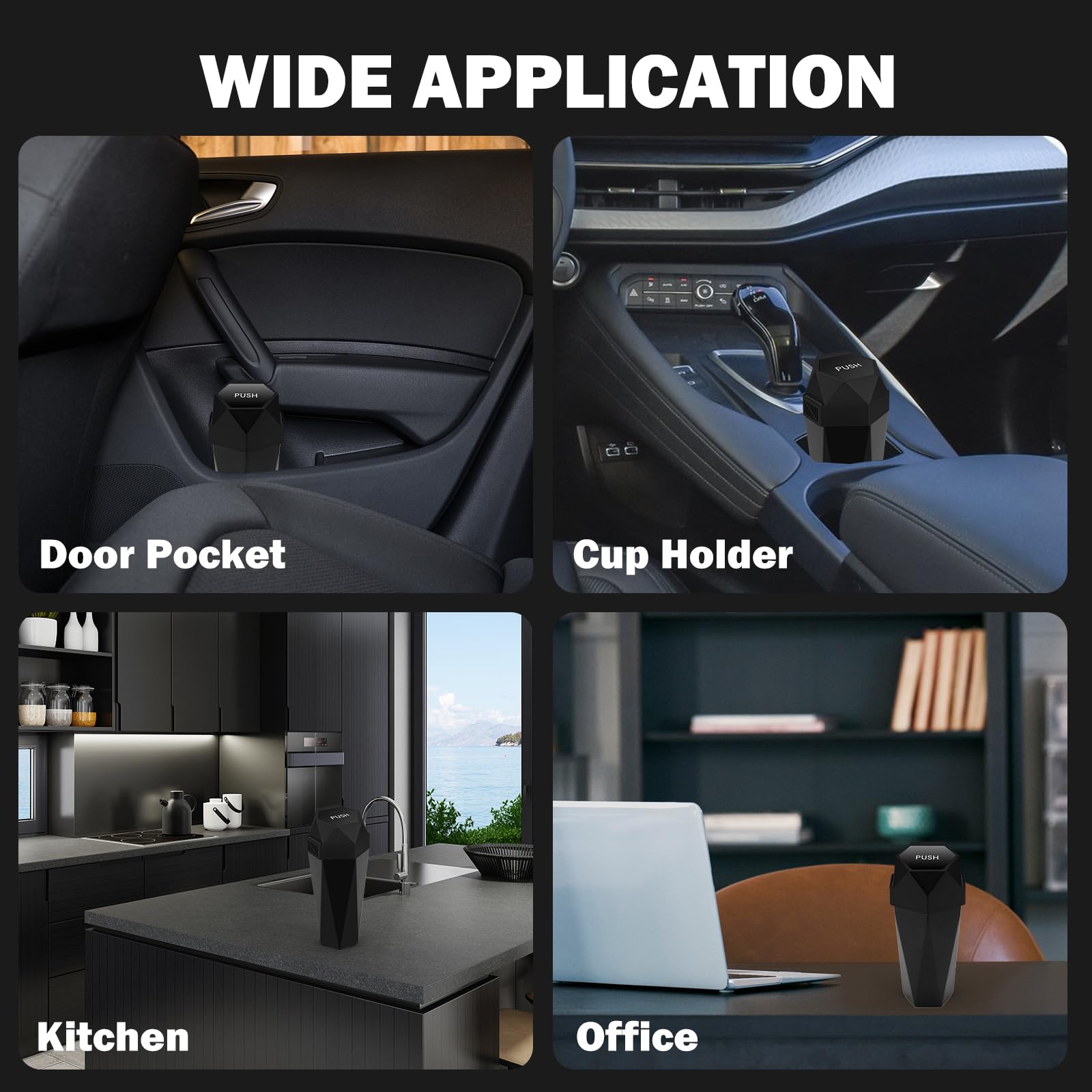 2PCS Aromatherapy Car Trash Can with Lid - Diamond Design Mini Garbage Bin for Cup Holder, Perfect for Car, Home, Office, Kitchen & Bedroom - Black | Portable Waste Container for Road Trips, Daily Commute & Indoor Use