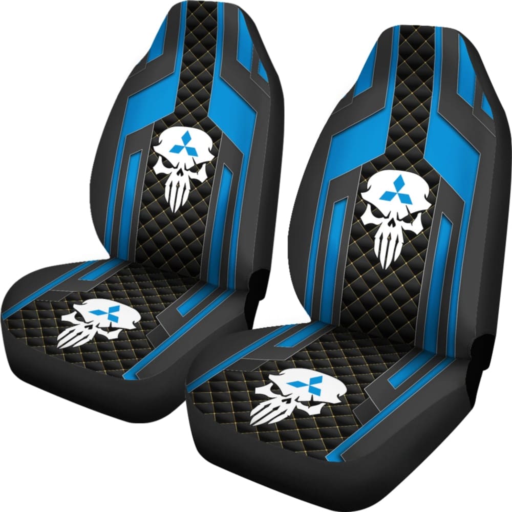 Black & Blue Punisher Skull Mitsubishi Car Seat Covers - Universal Fit for Most Models - Durable & Stylish Car Interior Accessories for Mitsubishi Lancer, Outlander, Eclipse | Perfect for Car Enthusiasts & Marvel Fans